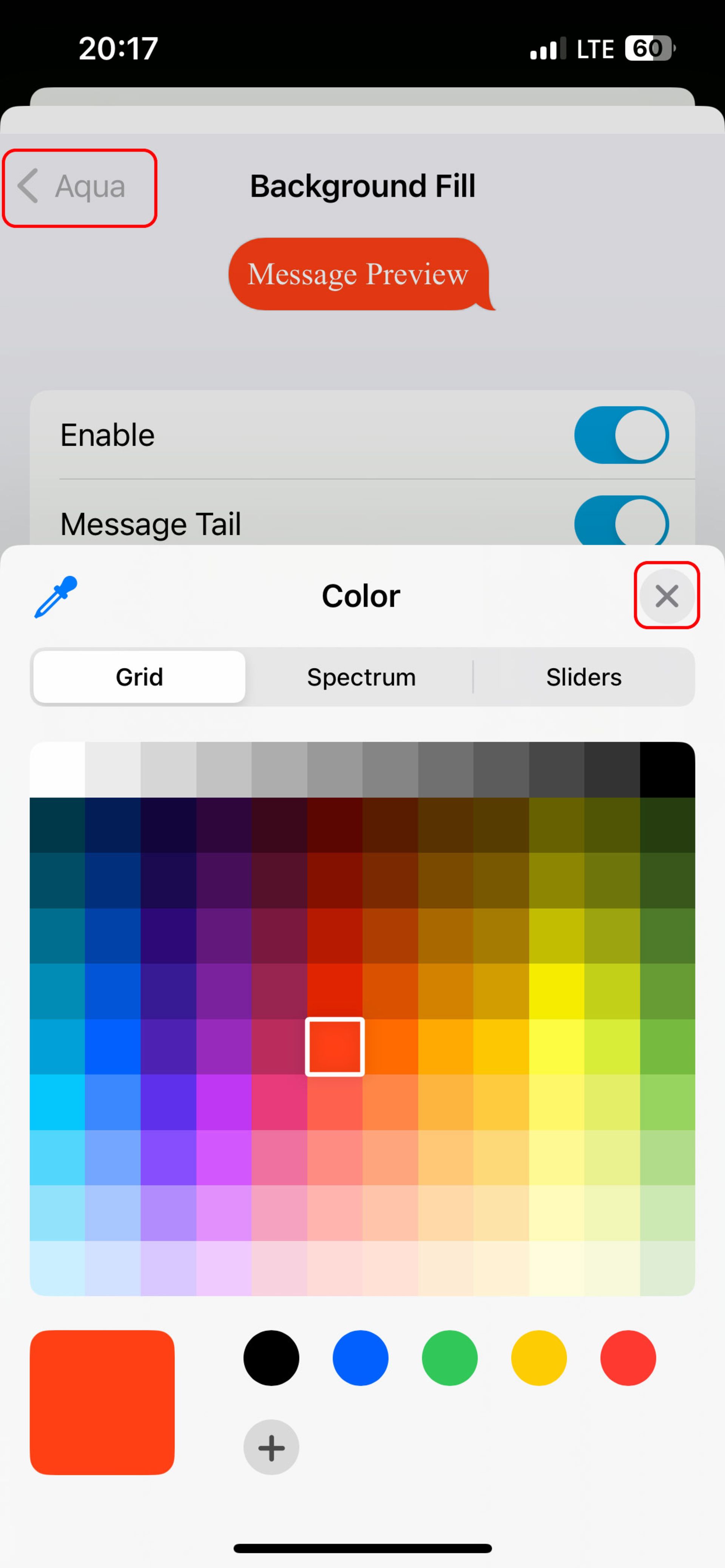 انتخاب رنگ مد نظر از اپلیکیشن super messaging