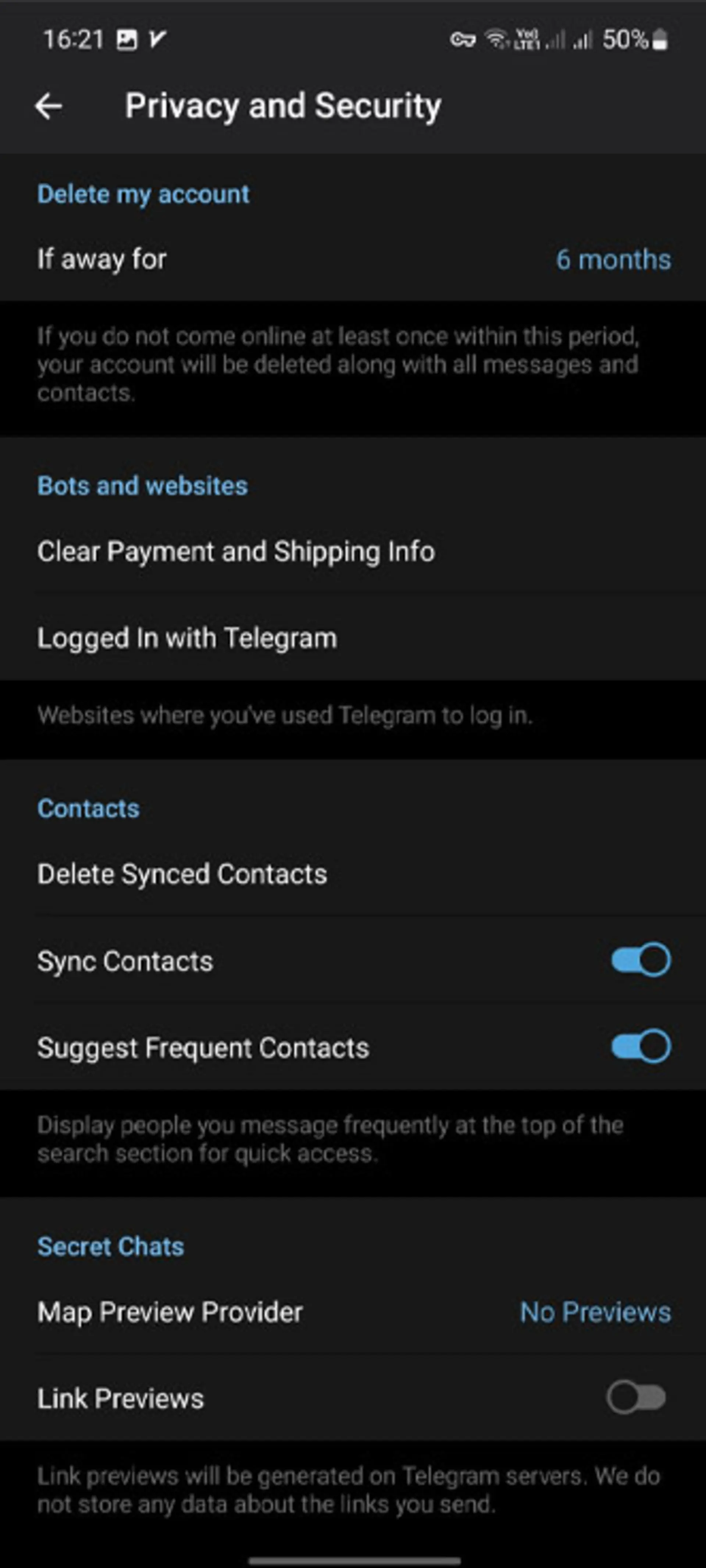 تنظیمات Privacy and security