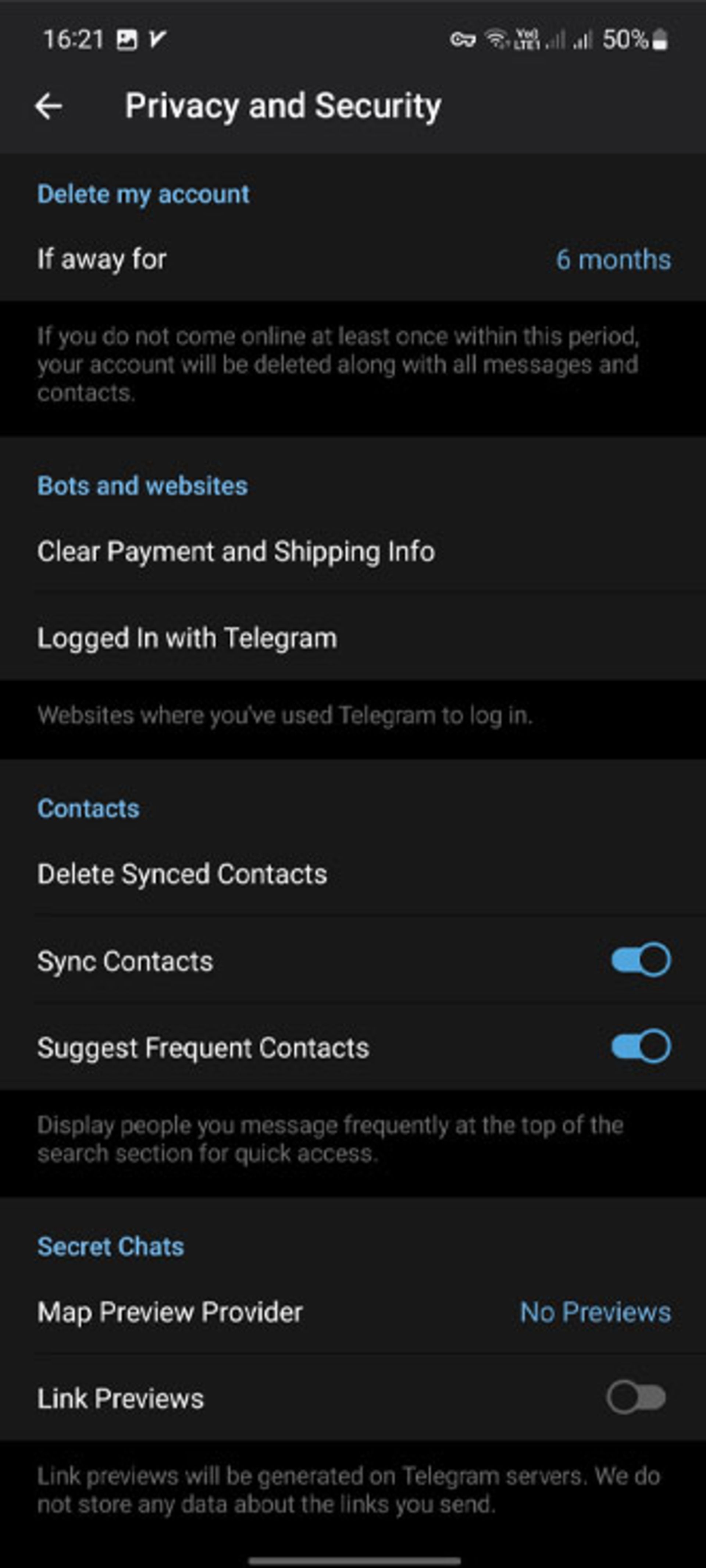 تنظیمات Privacy and security