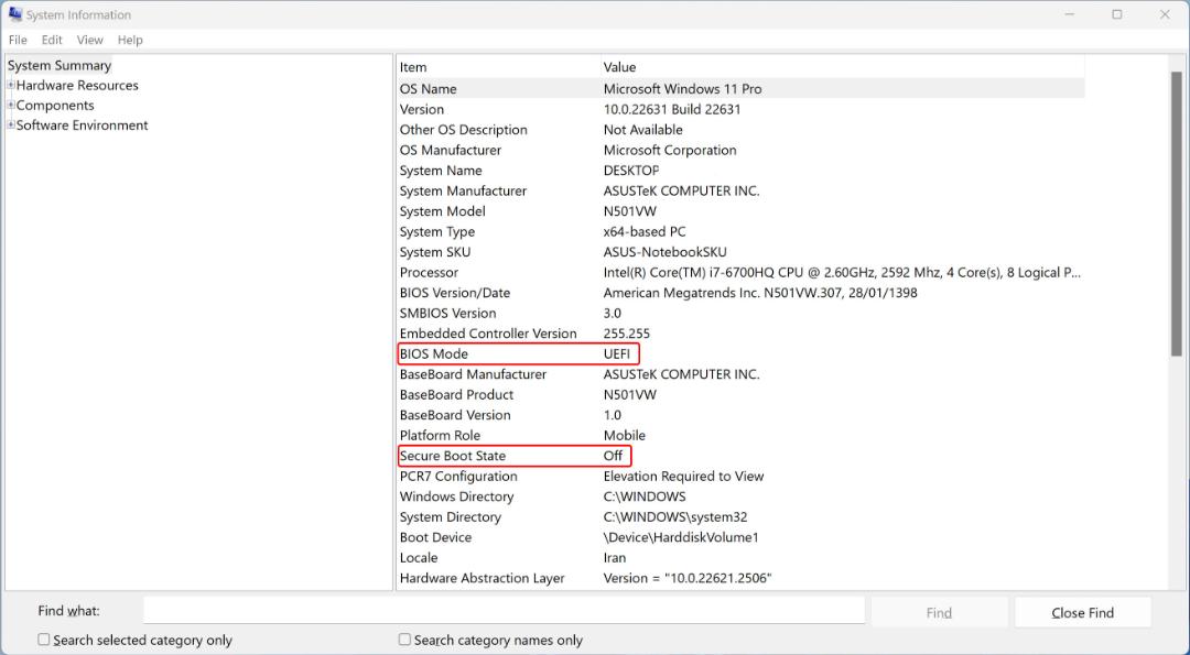 پنجره system information ویندوز 11