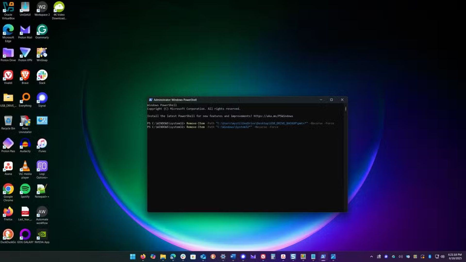 حذف پوشه System32