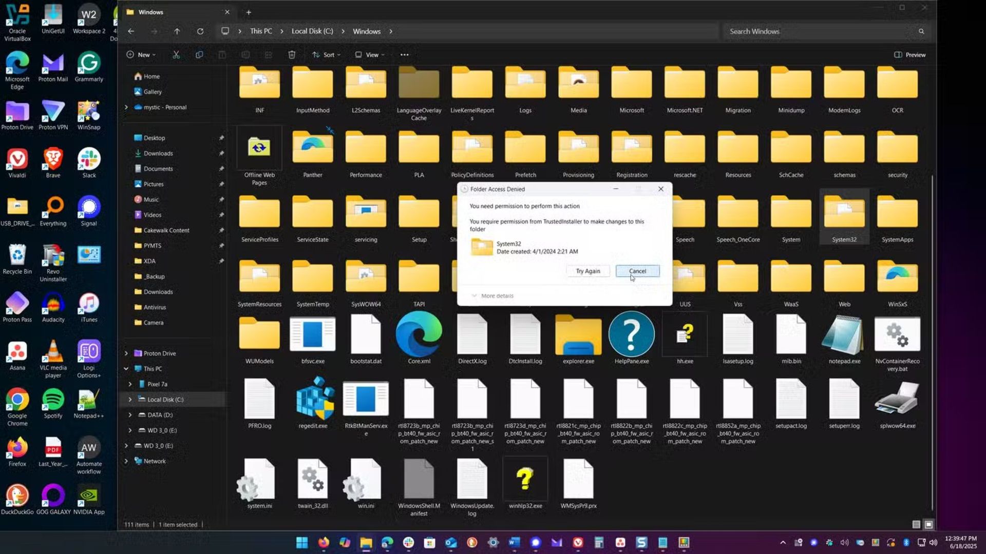 حذف پوشه System32