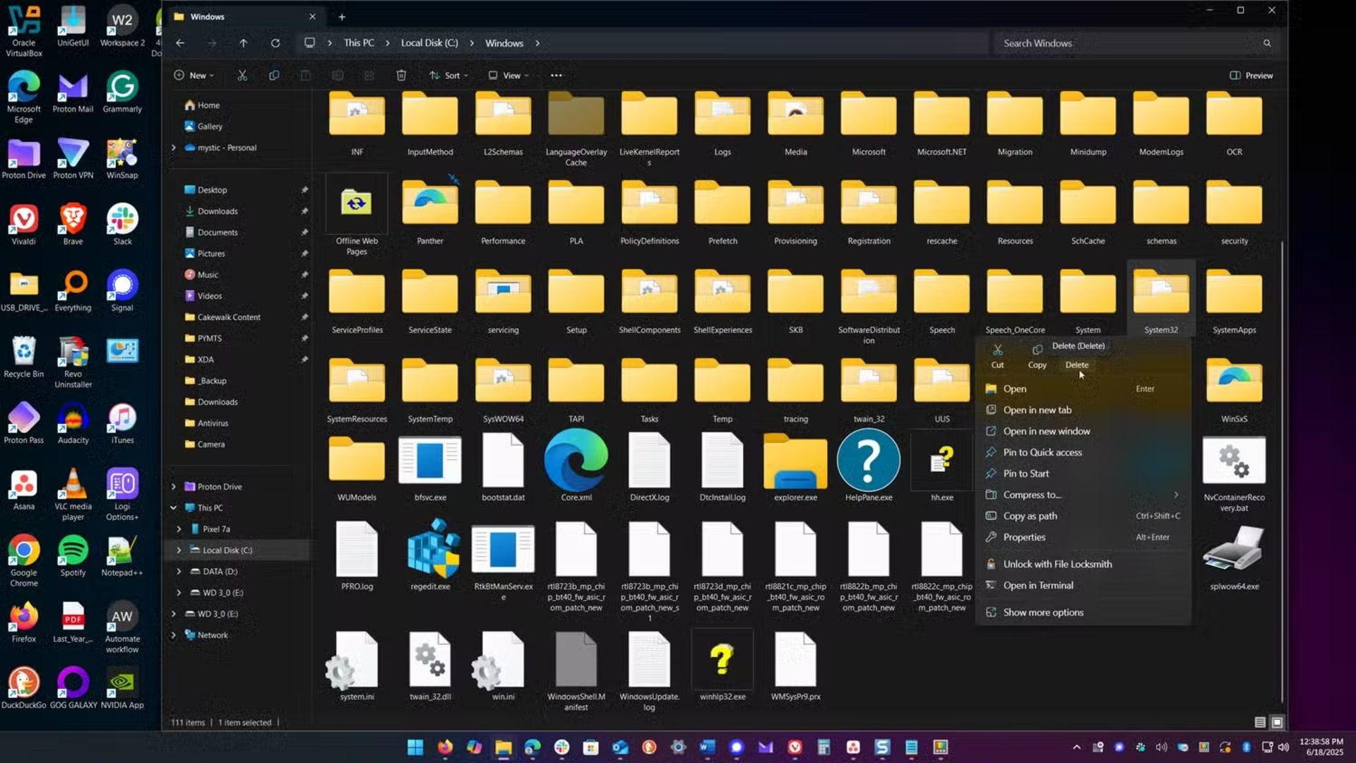 حذف پوشه System32
