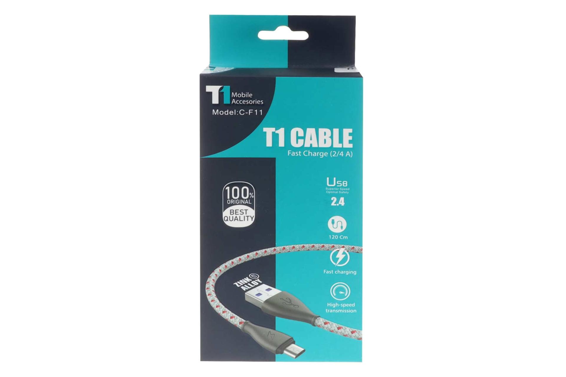 جعبه کابل شارژ USB تی وان Type-A به Type-C مدل C-F11 با طول 1.2 متر