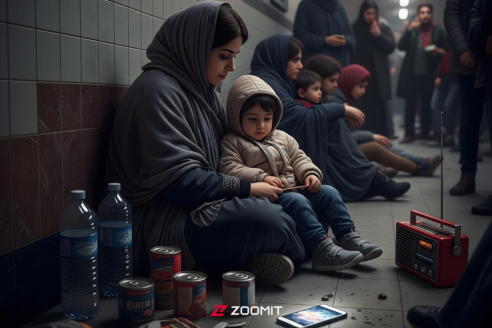 پناه گرفتن مادر و فرزند در شرایط بحرانی در پناهگاه