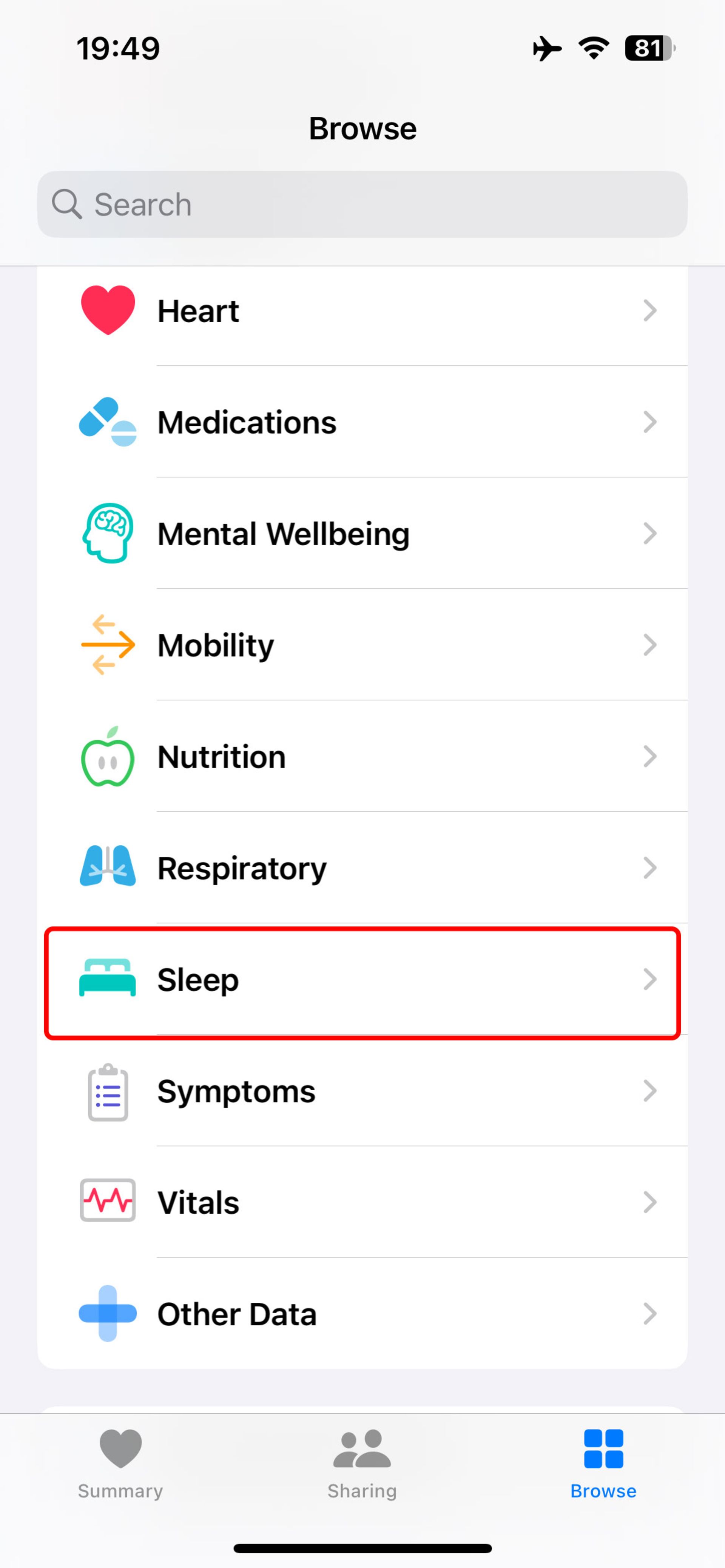 ضربه روی Sleep در اپلیکیشن هلث