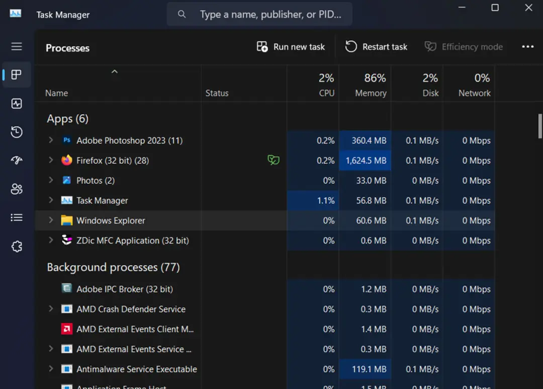 تنظیمات Task manager