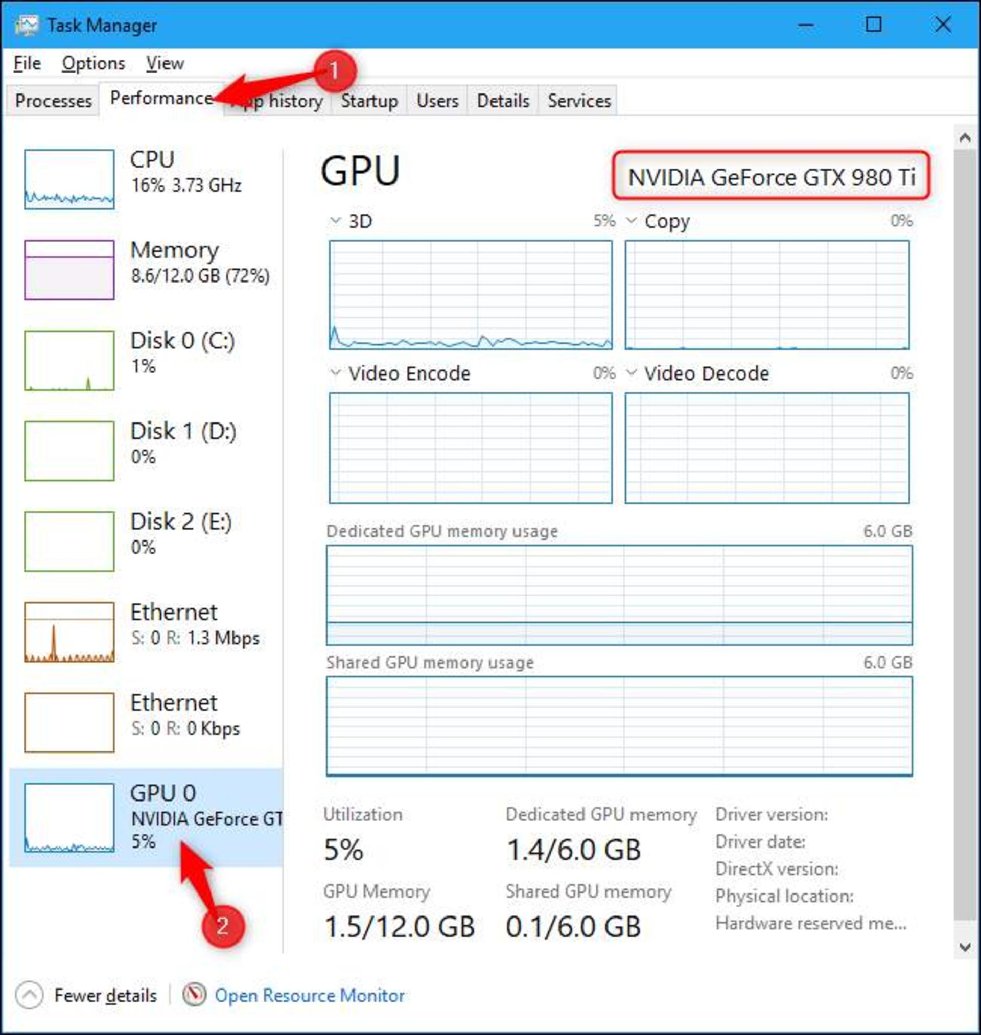 مشاهده اطلاعات گرافیک کامپیوتر در Task Manager ویندوز
