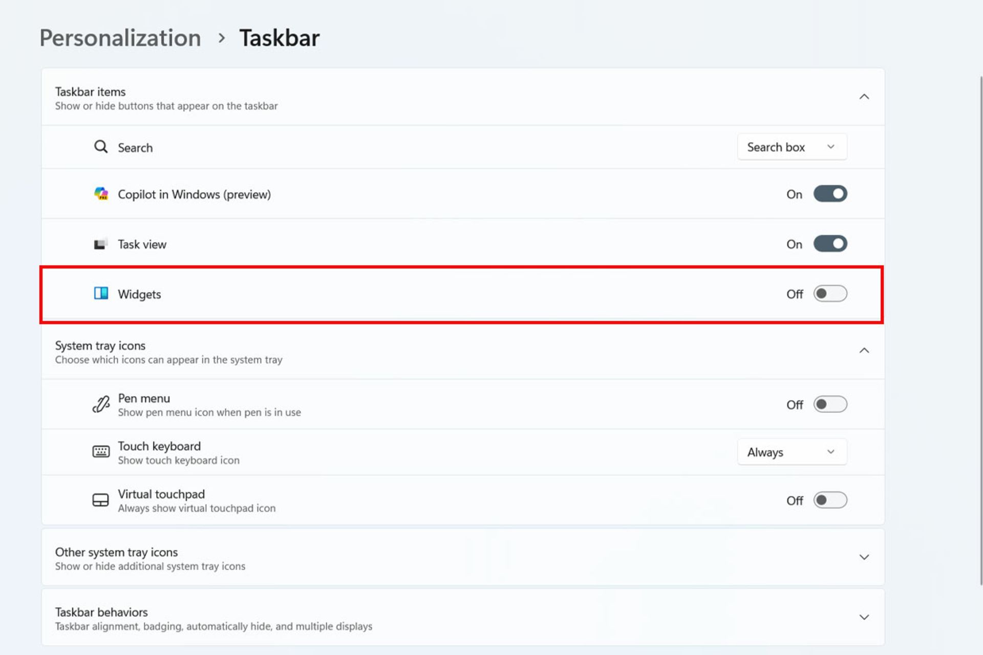 تنظیمات Taskbar در ویندوز 11