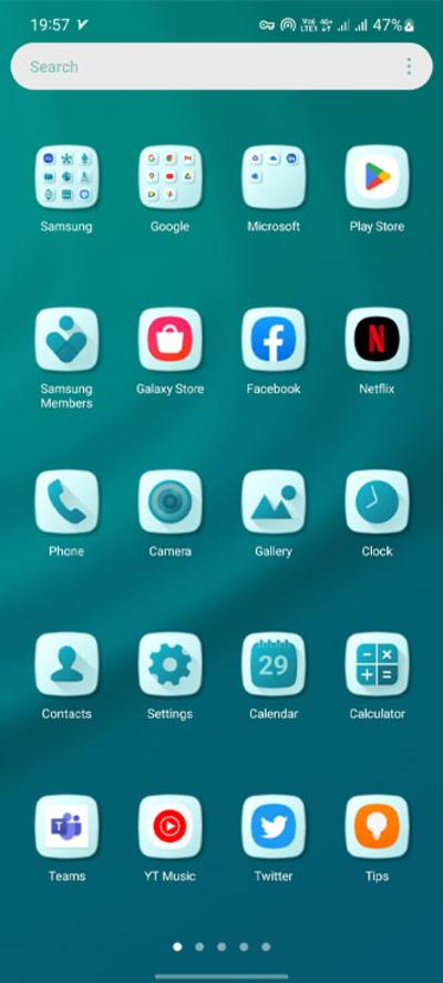 منوی برنامه‌ها تم Teal