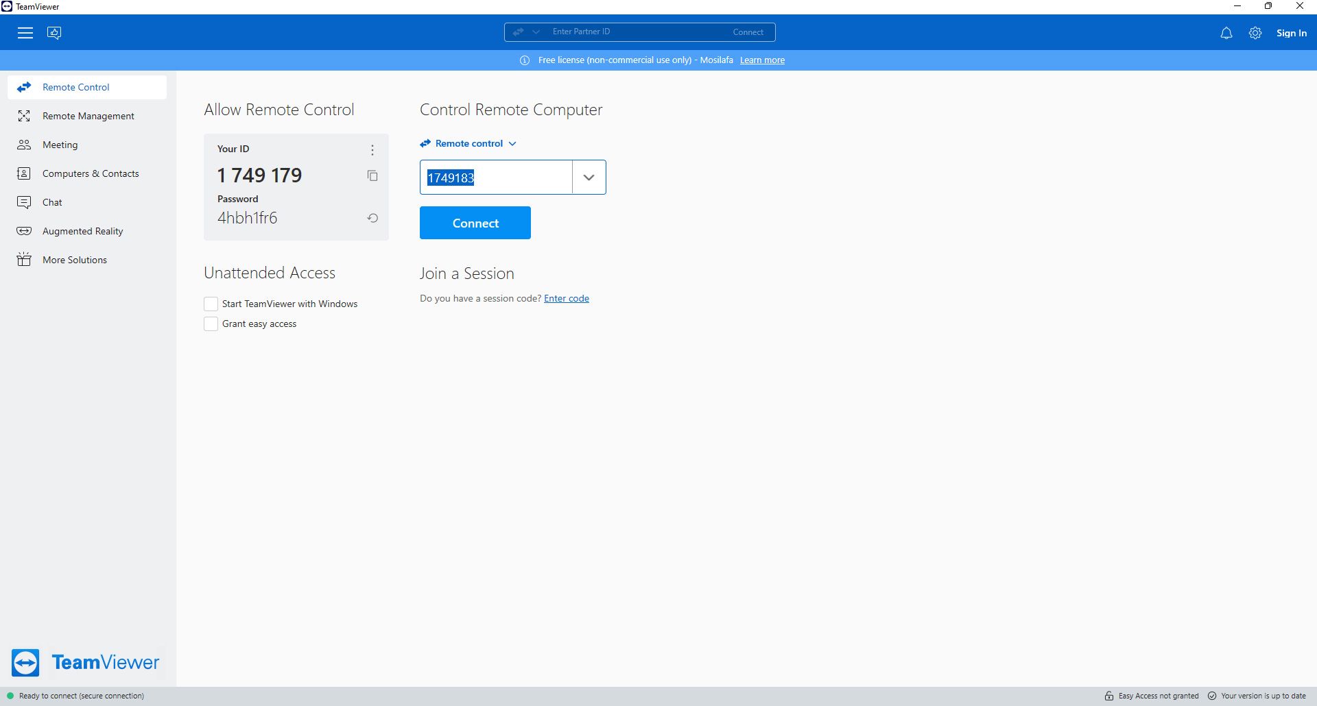 پنجره برنامه TeamViewer و گزینه های مختلف آن