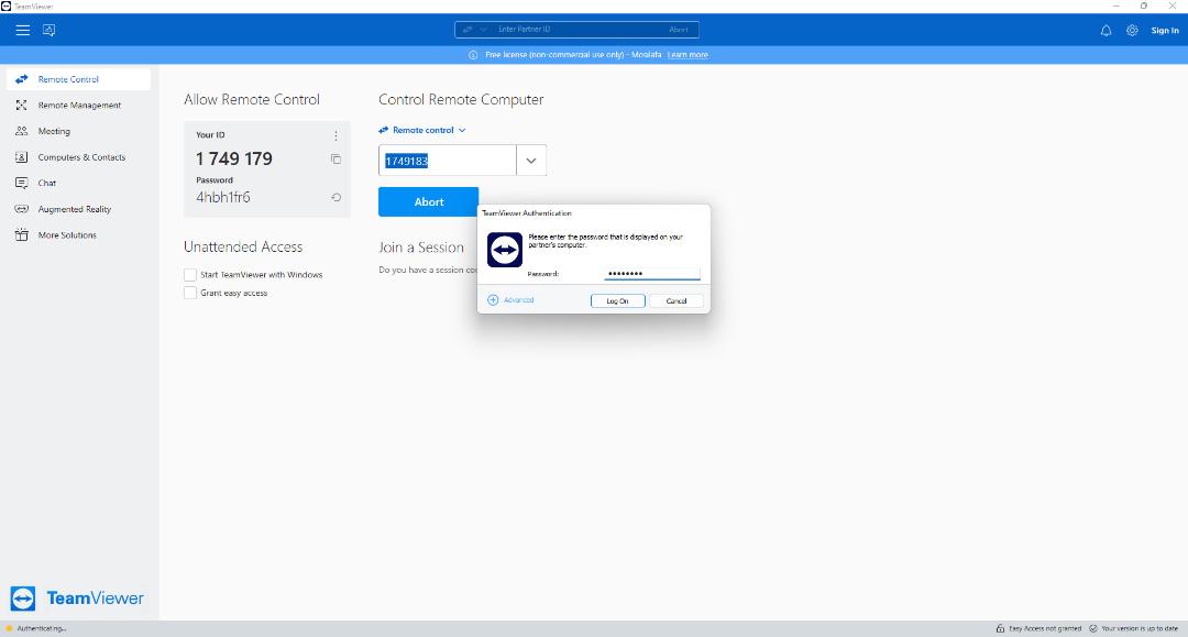 پنجره رمز عبور در TeamViewer