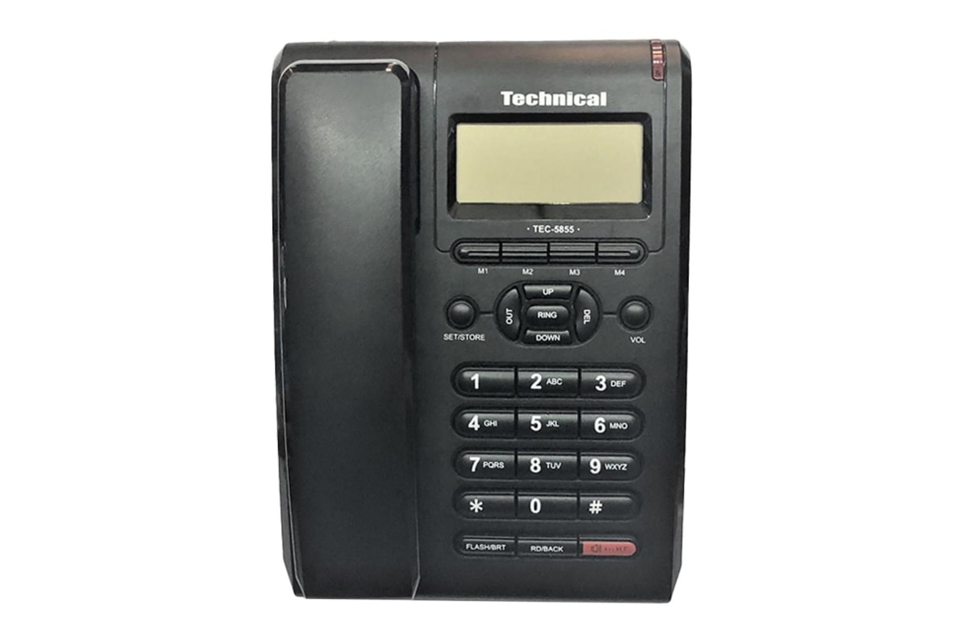 نمای بالای تلفن تکنیکال TEC-5855 با نمایش صفحه کلید و نمایشگر رنگ مشکی