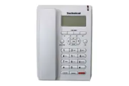 نمای بالای تلفن تکنیکال TEC-5855 با نمایش صفحه کلید و نمایشگر رنگ سفید