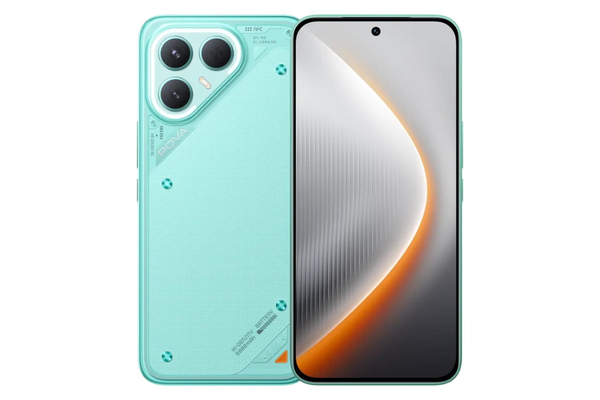 مرجع متخصصين ايران پنل جلو و پشت موبايل موبايل Pova 7 پرو تكنو فيروزه اي / Tecno Pova 7 Pro