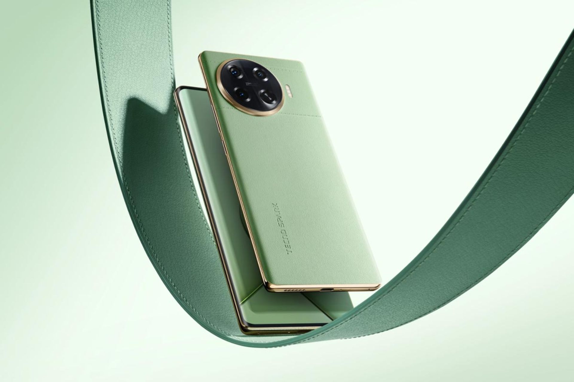 گوشی تکنو اسپارک ۲۰ پرو پلاس رنگ سبز پنل پشتی با چرم مصنوعی