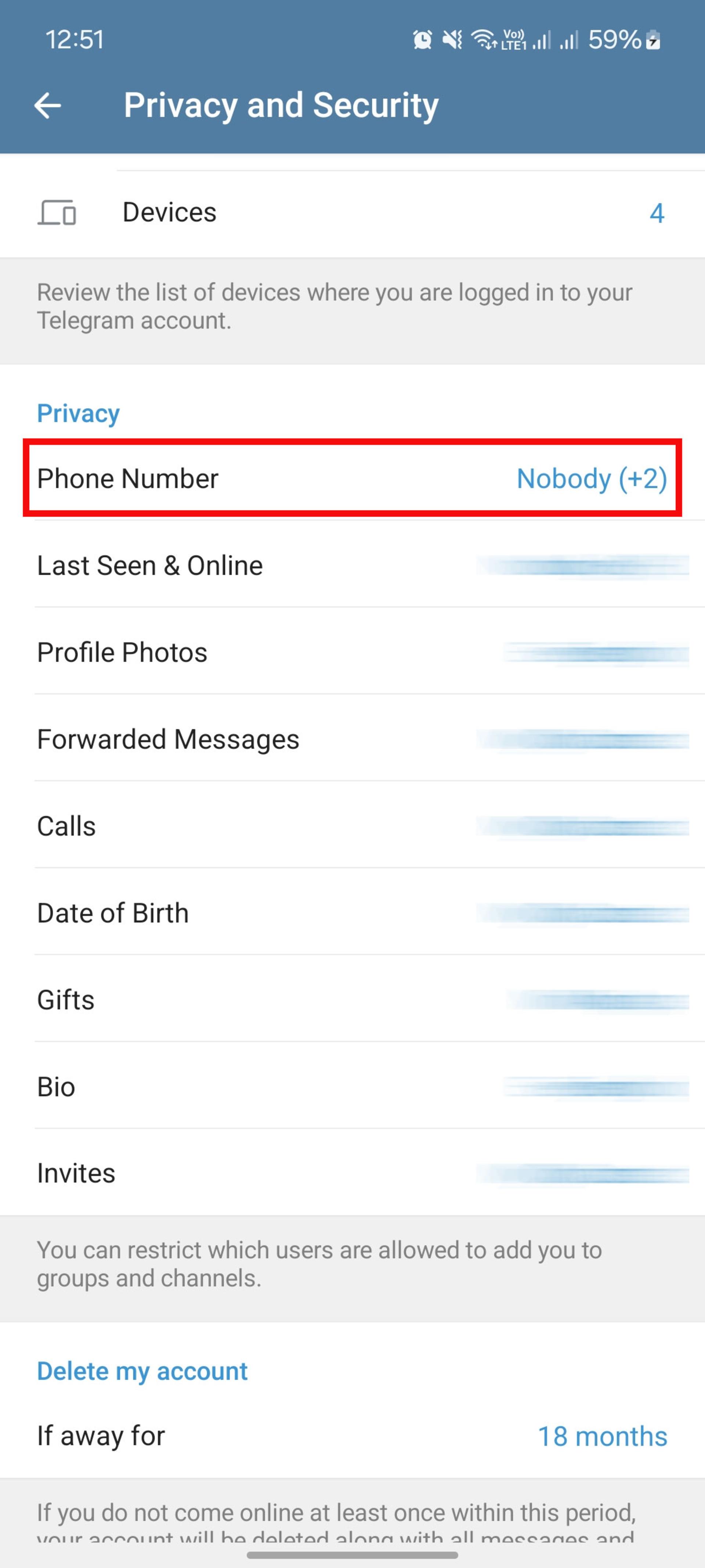 تنظیمات تلگرام