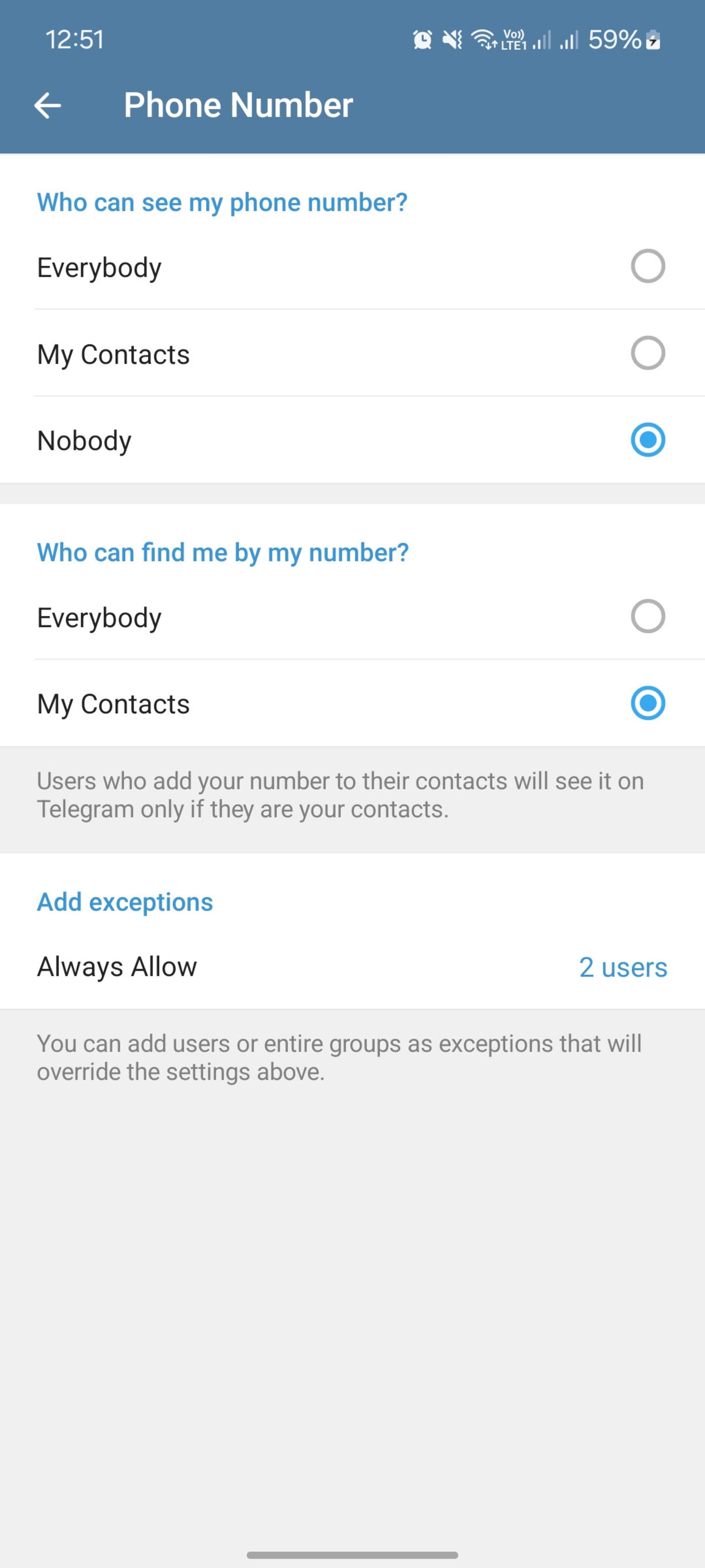 تنظیمات تلگرام