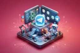 نمای سه‌بعدی از فرآیند برنامه‌نویسی و ساخت ربات تلگرام (Telegram) با استفاده از هوش مصنوعی