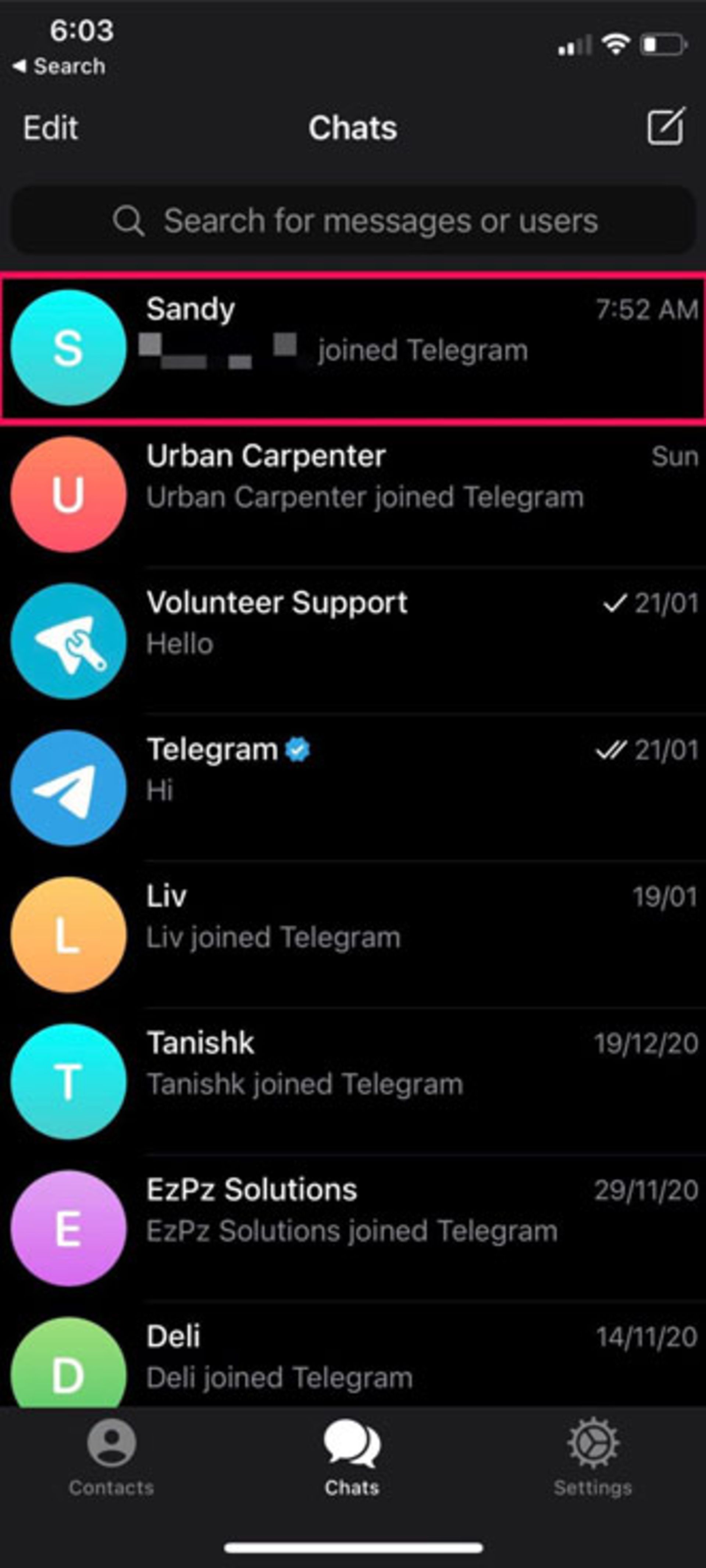 فهرست چت‌ها و کانال‌های تلگرام