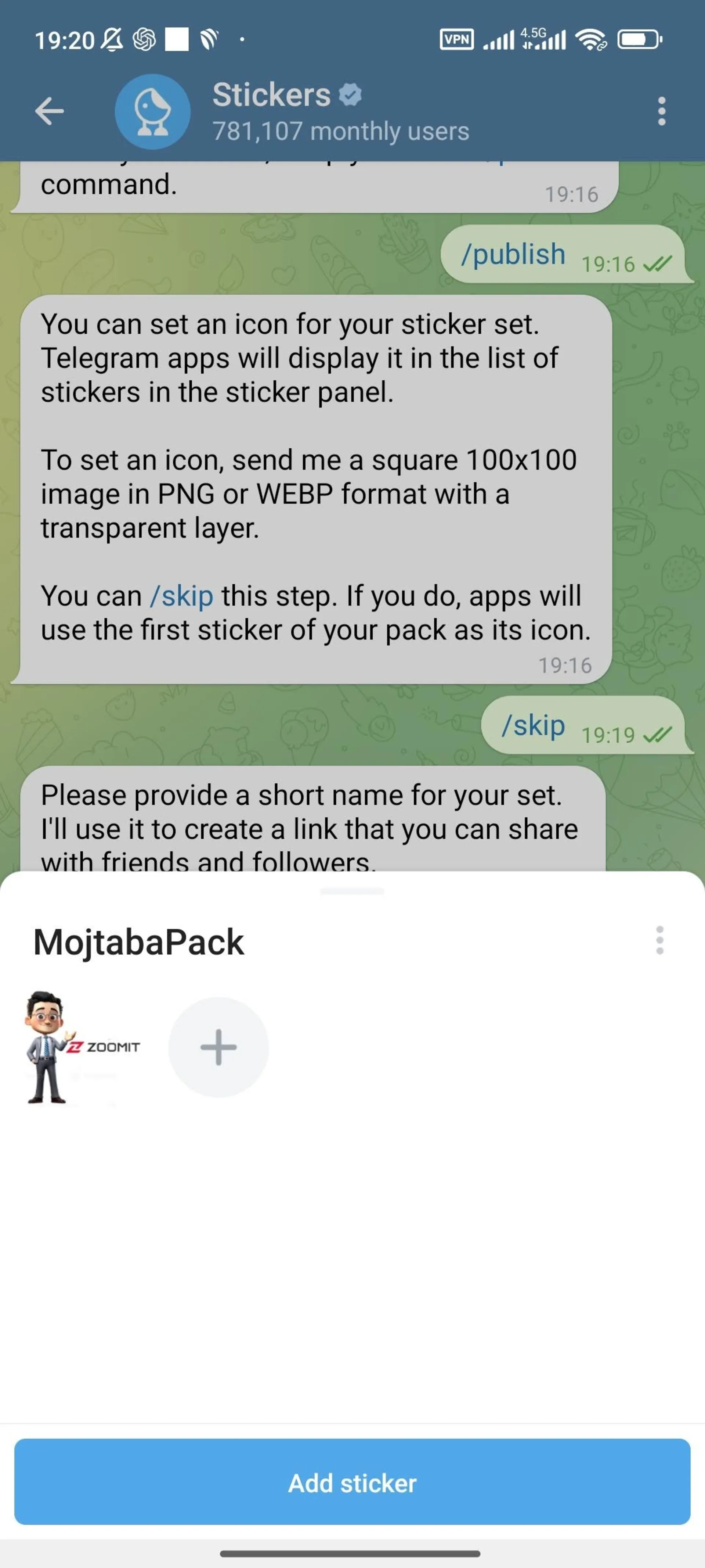 ساخت استیکر تلگرام با ربات Stickers