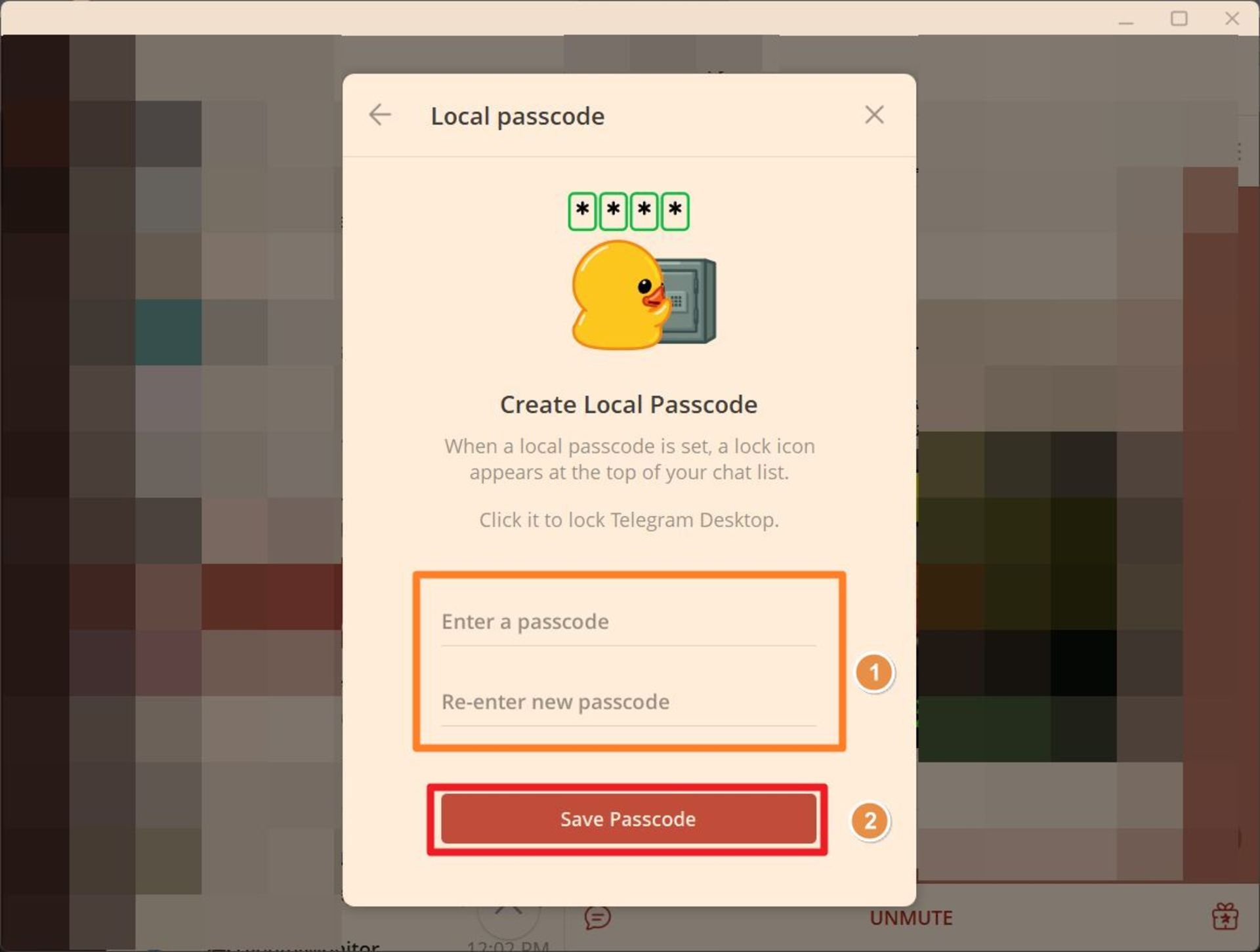 تنظیم یک local passcode در تنظیمات تلگرام دسکتاپ