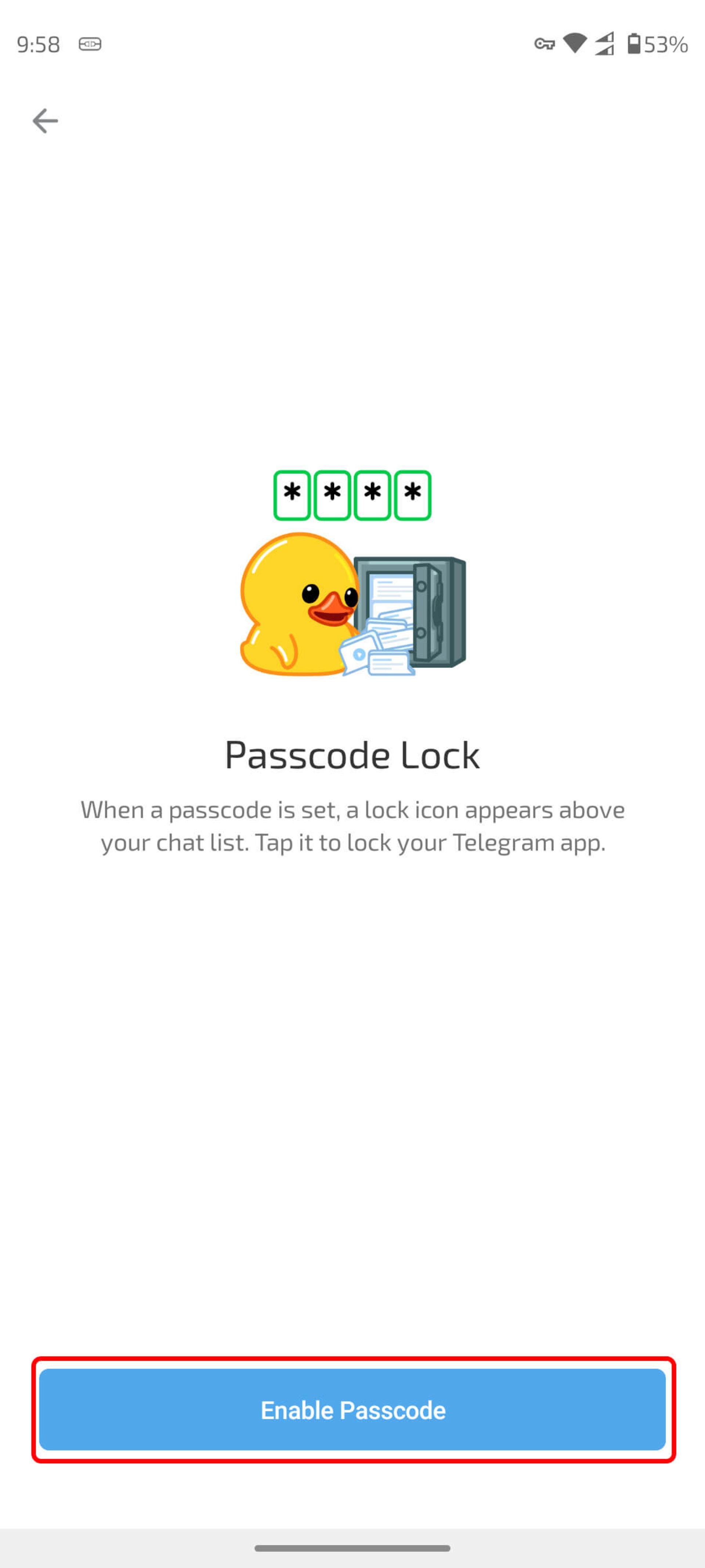 enable passcode‌ تلگرام  جهت فعال کردن قفل تلگرام با اثر انگشت