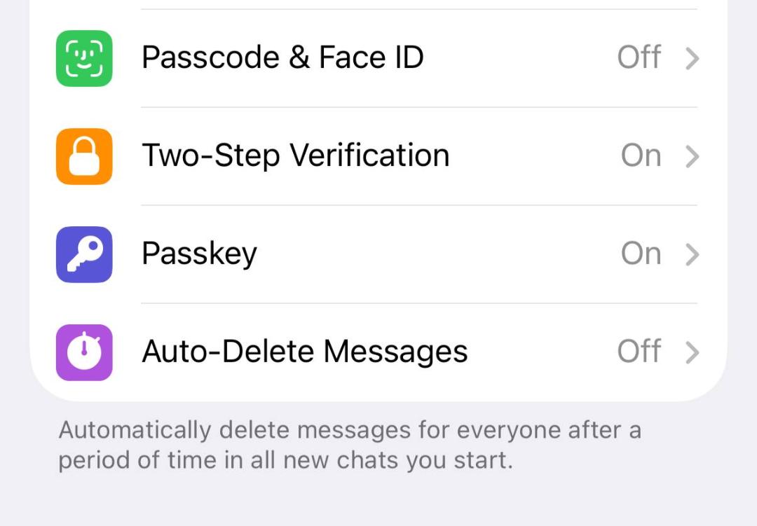 گزینه‌ی Passkey در تنظیمات تلگرام