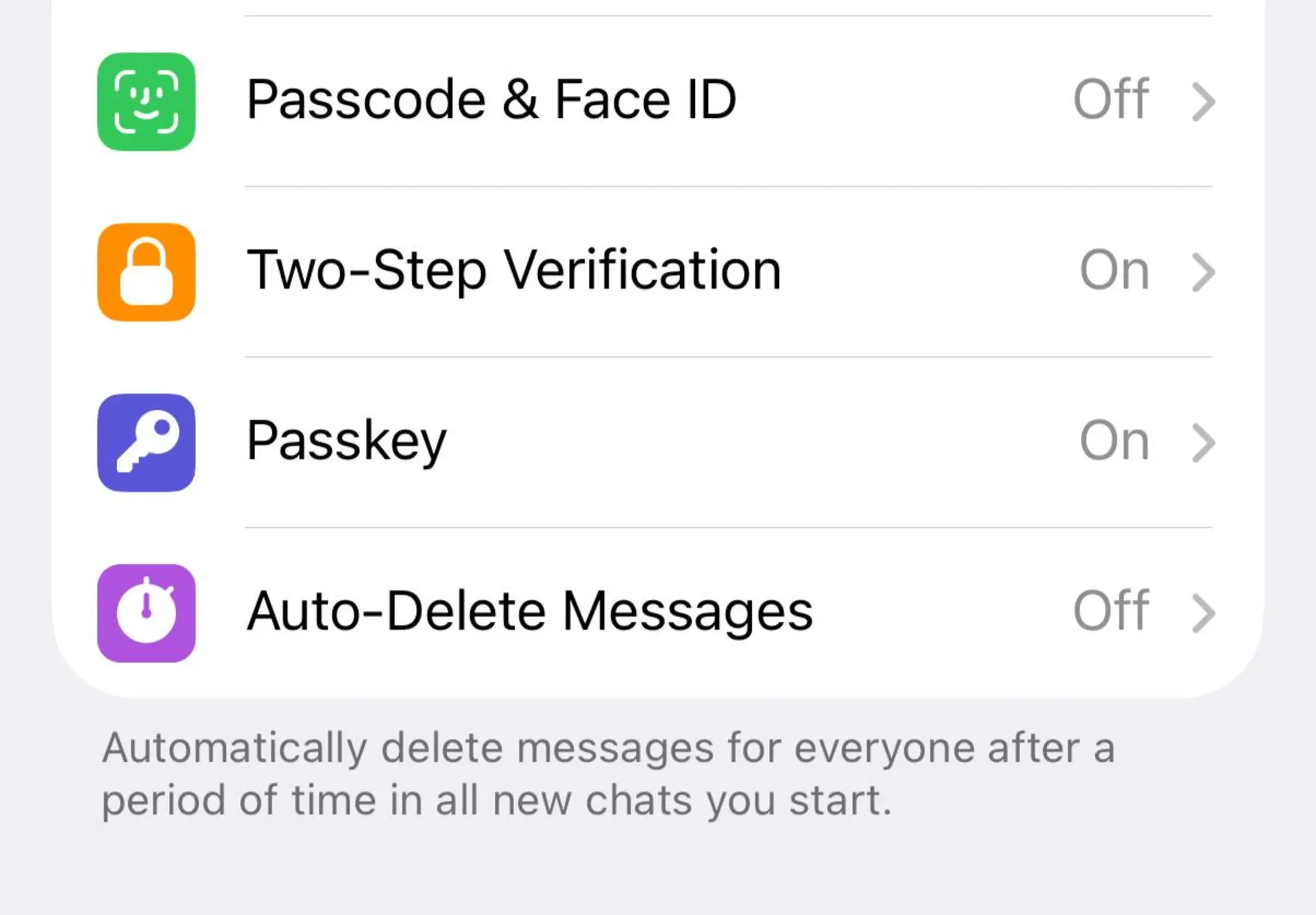 گزینه‌ی Passkey در تنظیمات تلگرام
