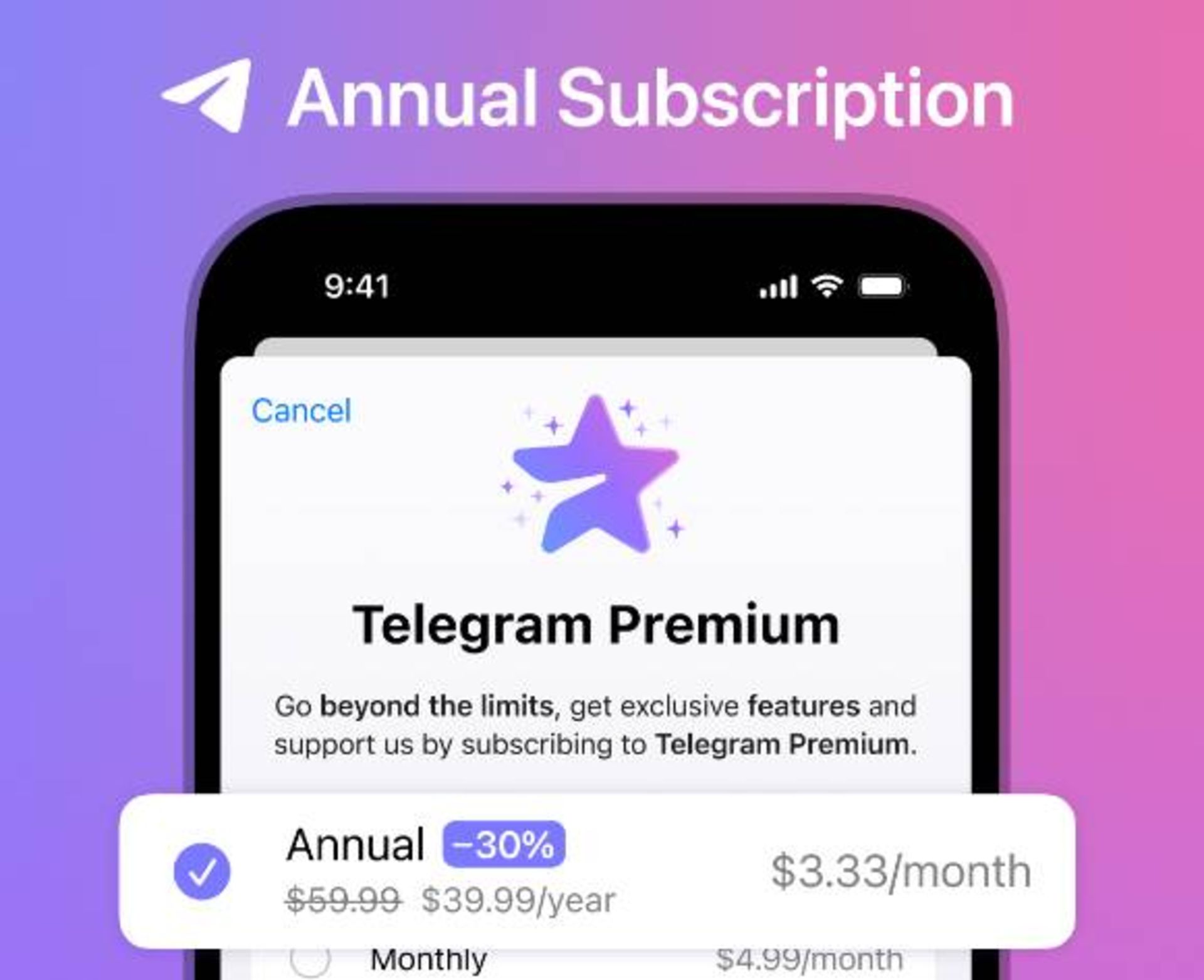 اشتراک سالانه پریمیوم تلگرام
