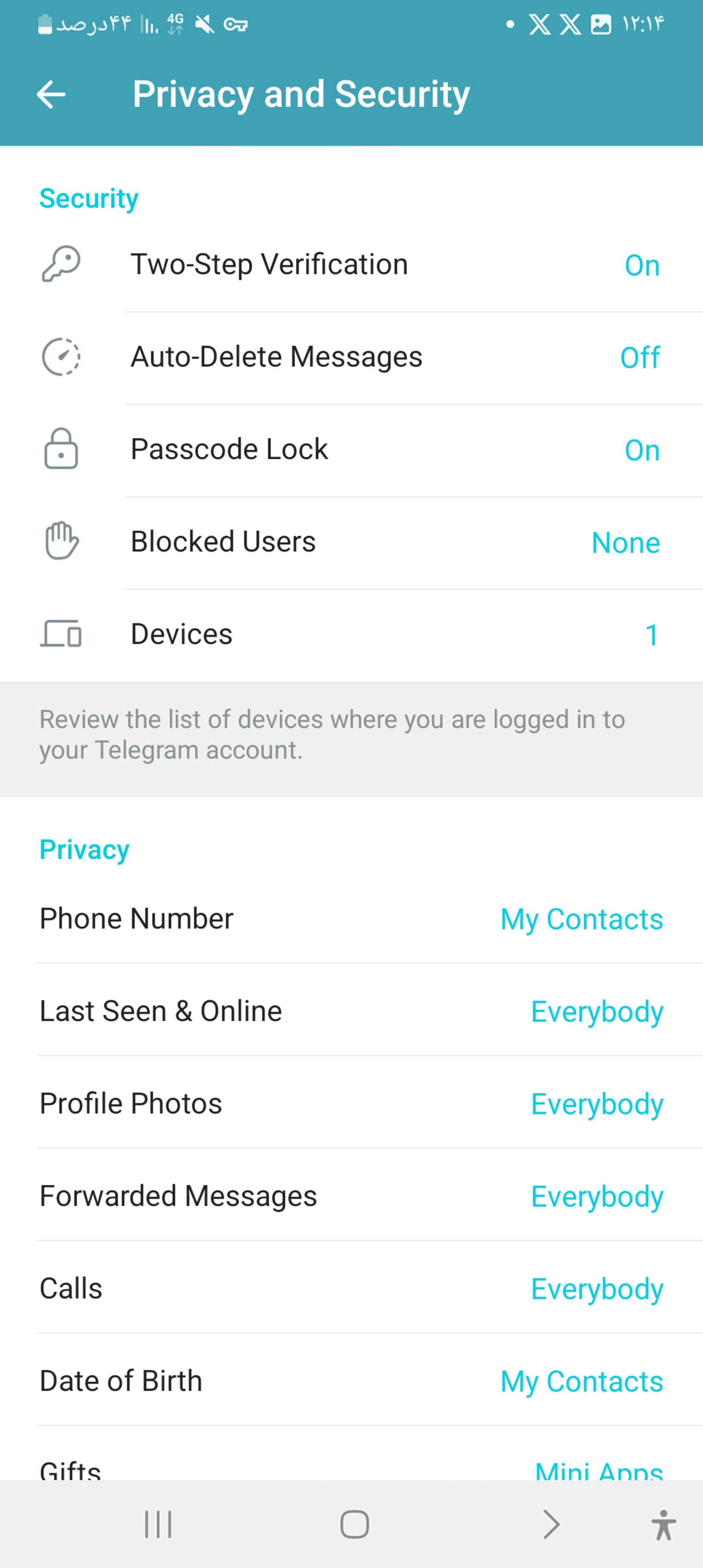تنظیمات حریم خصوصی و امنیت تلگرام مرحله ۱