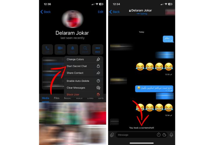 سکرت چت تلگرام در آیفون آی او اس