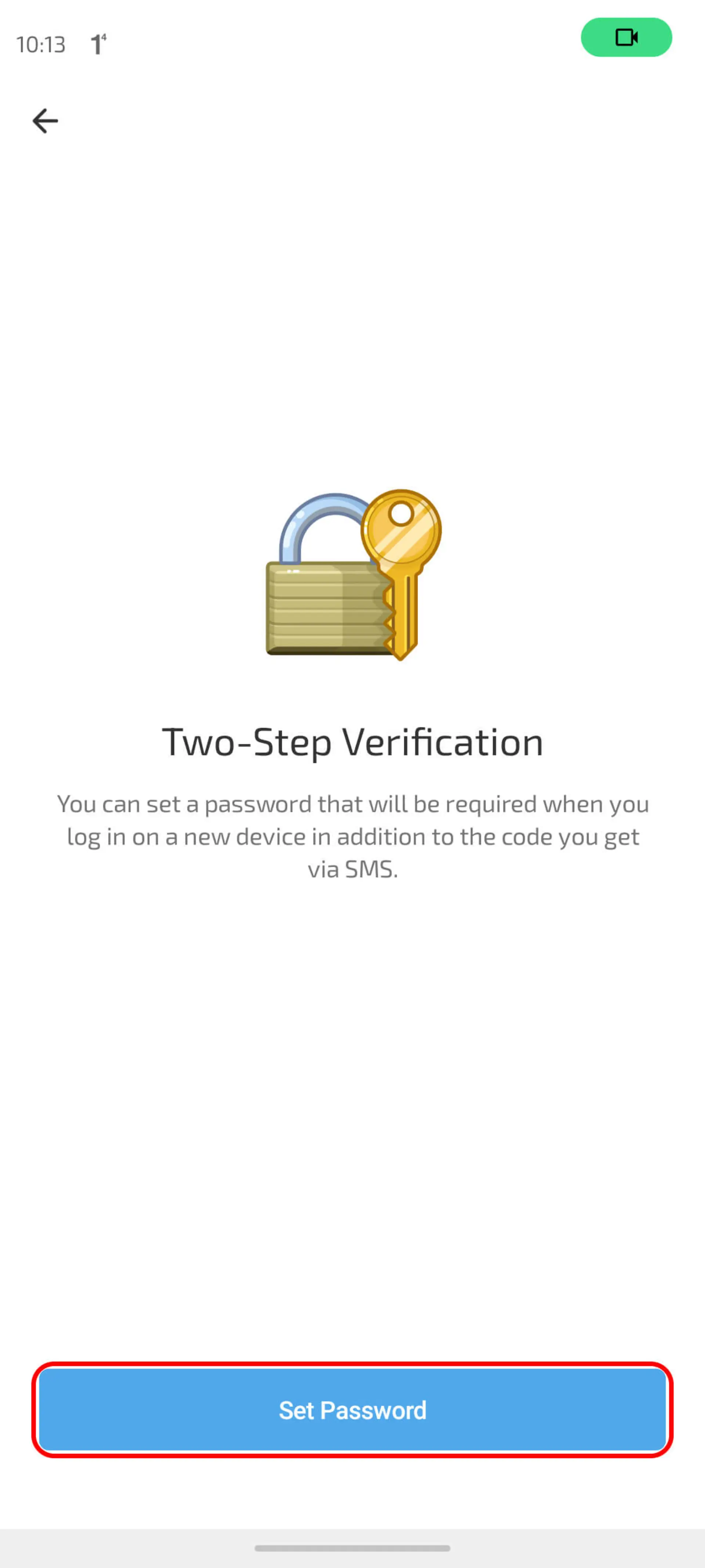 انتخاب تنظیم رمز عبور (Set Password) در تلگرام