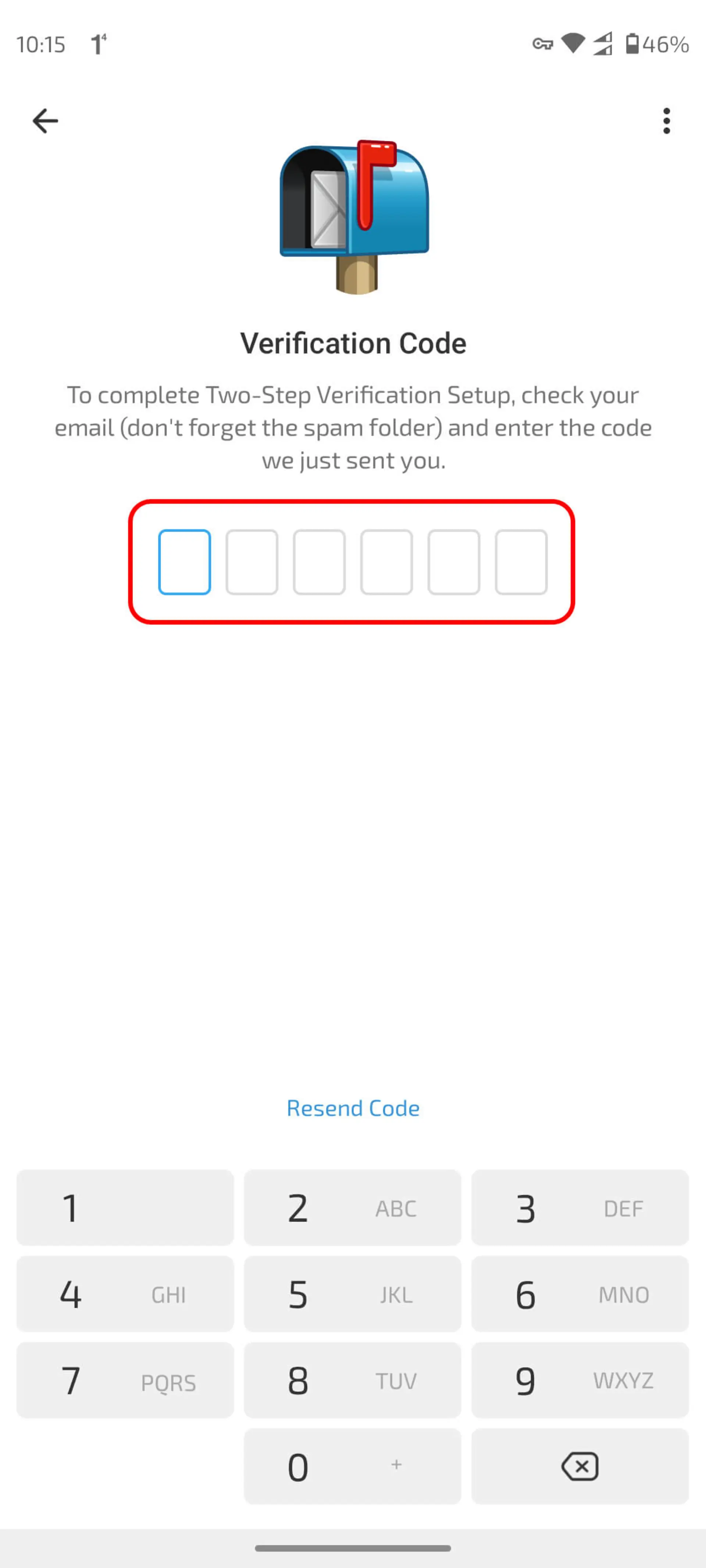 کد تأیید ایمیل بازیابی برای Two Step Verification در تلگرام