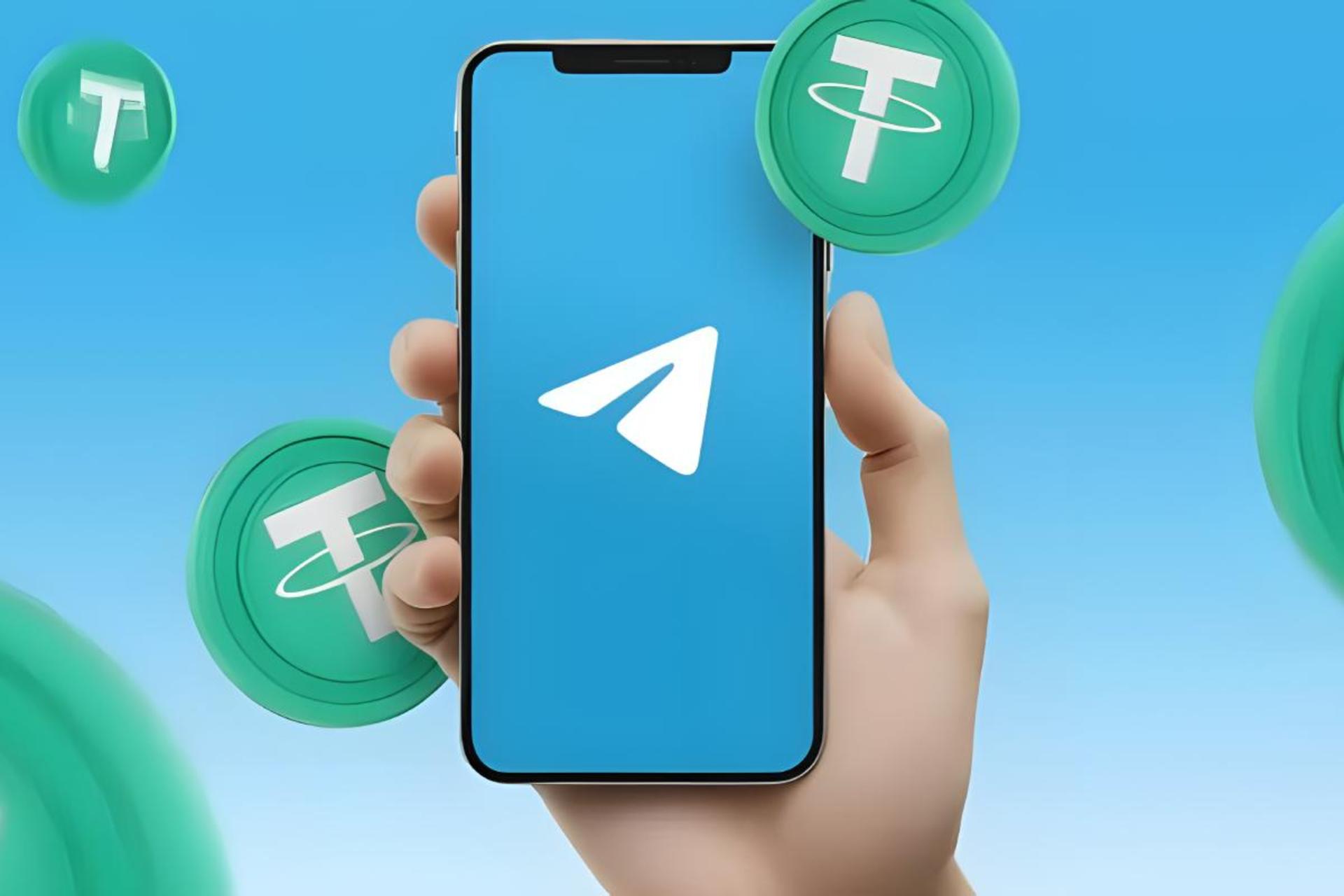 تلگرام روی گوشی درحال ارسال تتر