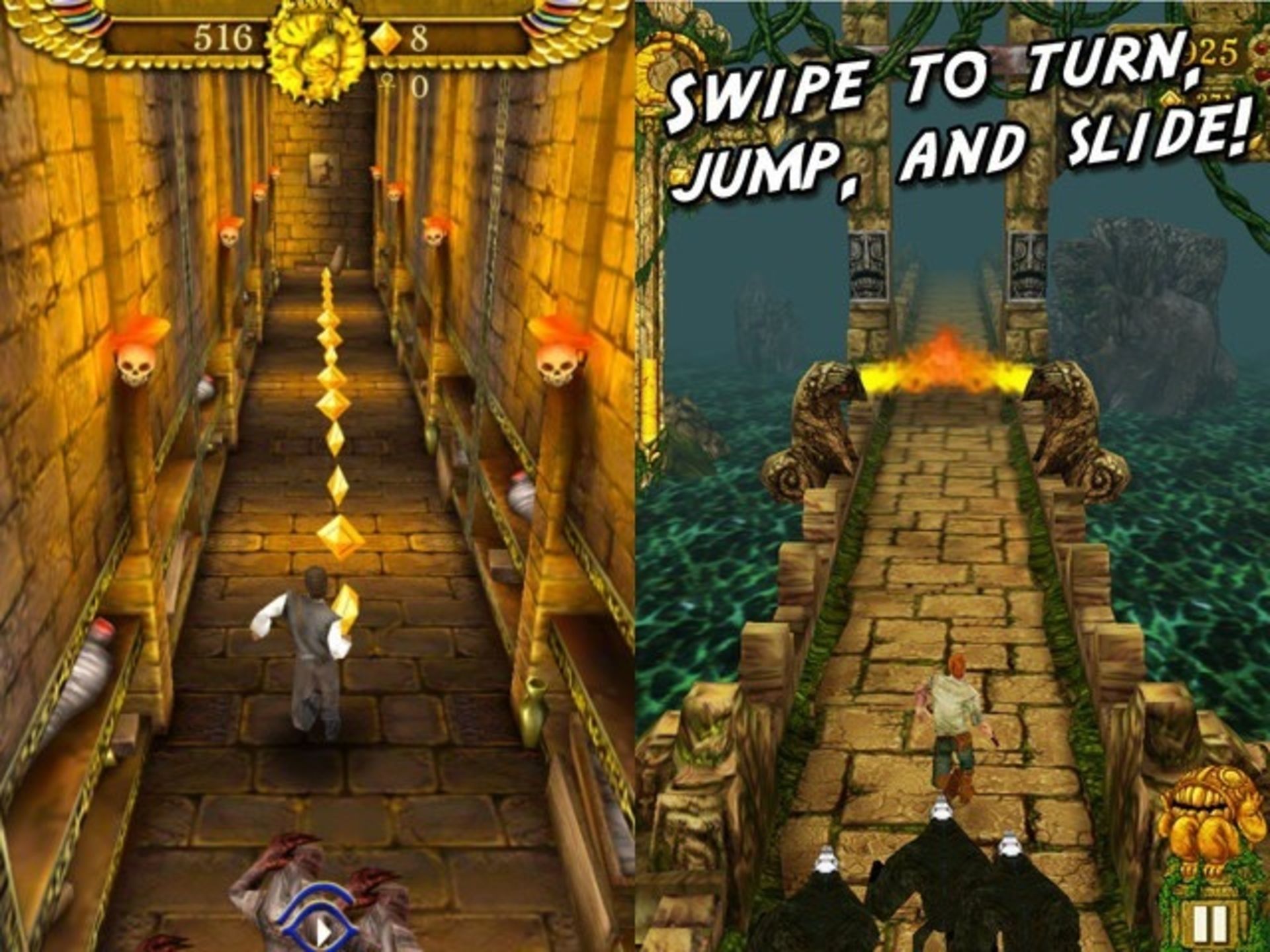 دو نما از بازی Temple Run در آیفون