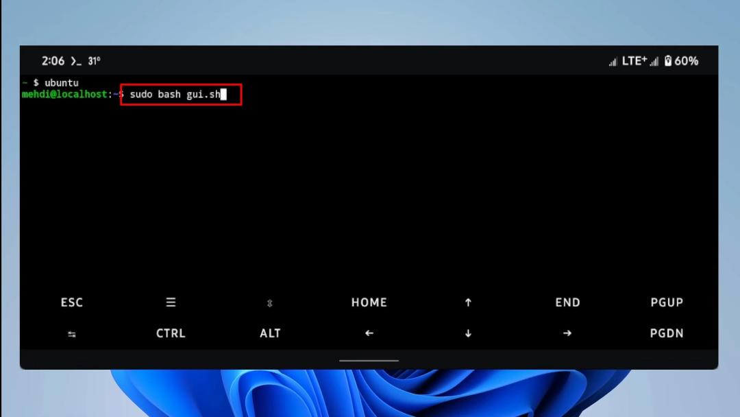 ترموکس - ترمینال اوبونتو - اجرای اسکریپت gui.sh