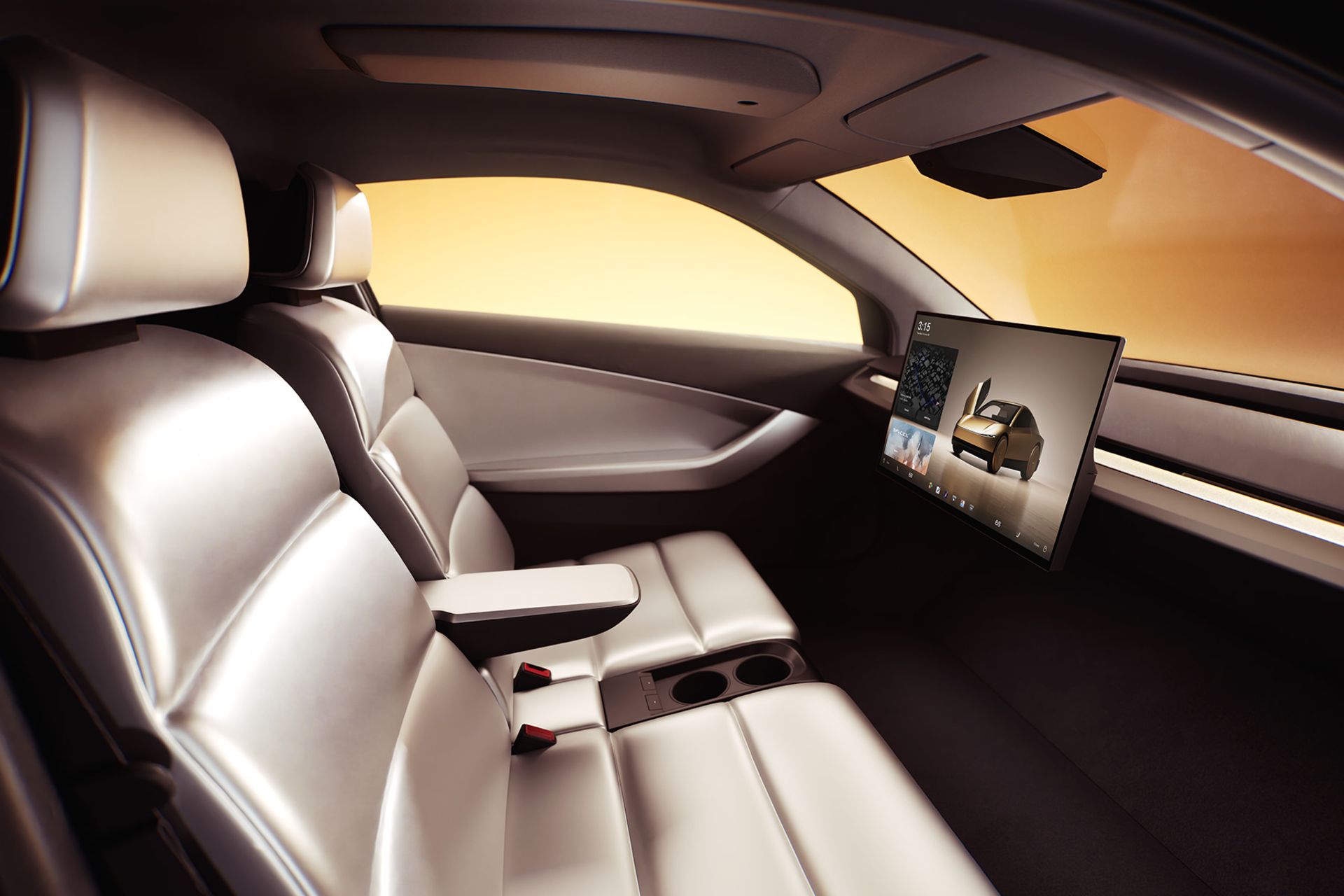 خودرو تسلا سایبرکب Tesla Cybercab نمای داخل و صندلی ها