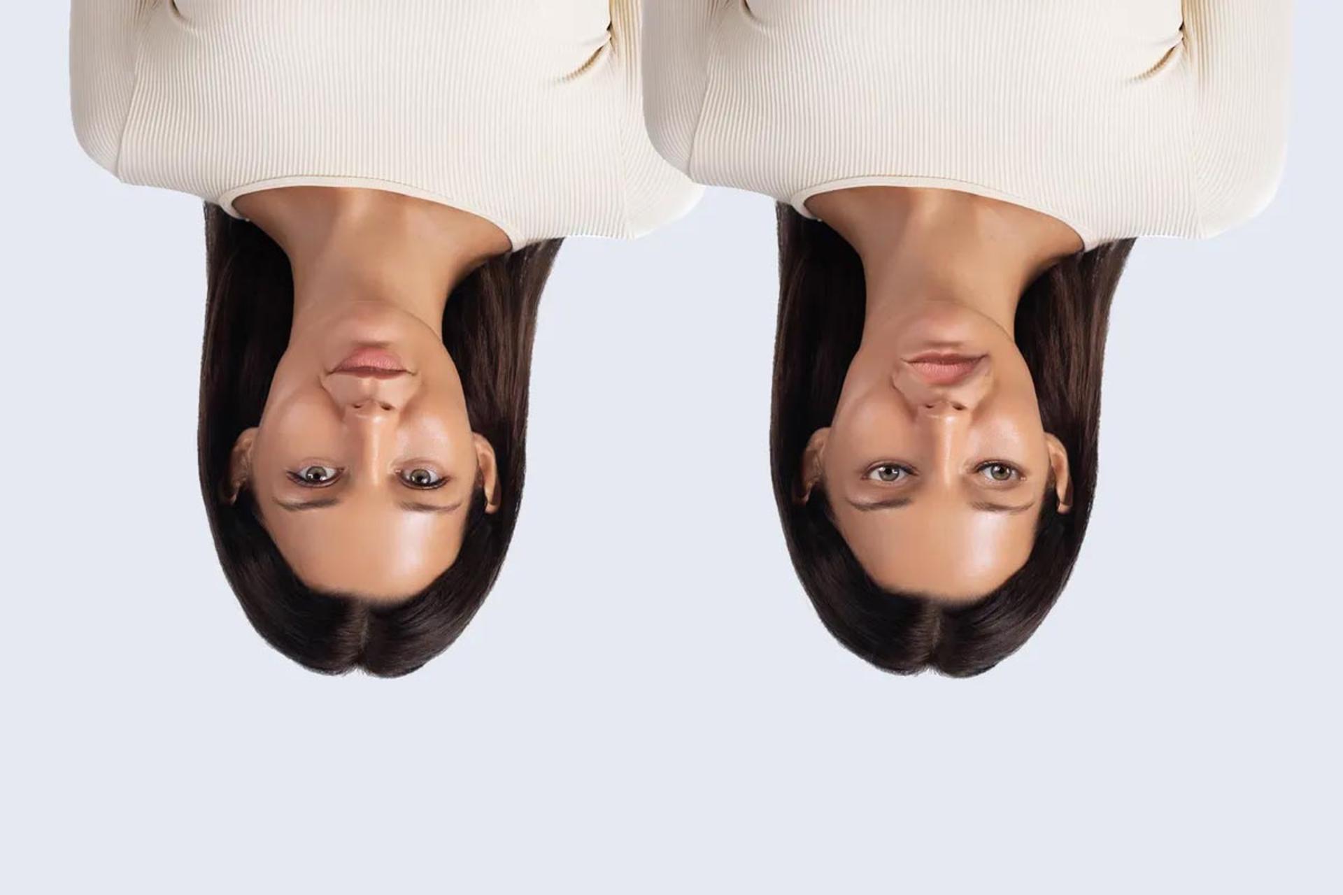 تصویر زنی جوان در دو حالت مختلف به صورت وارونه