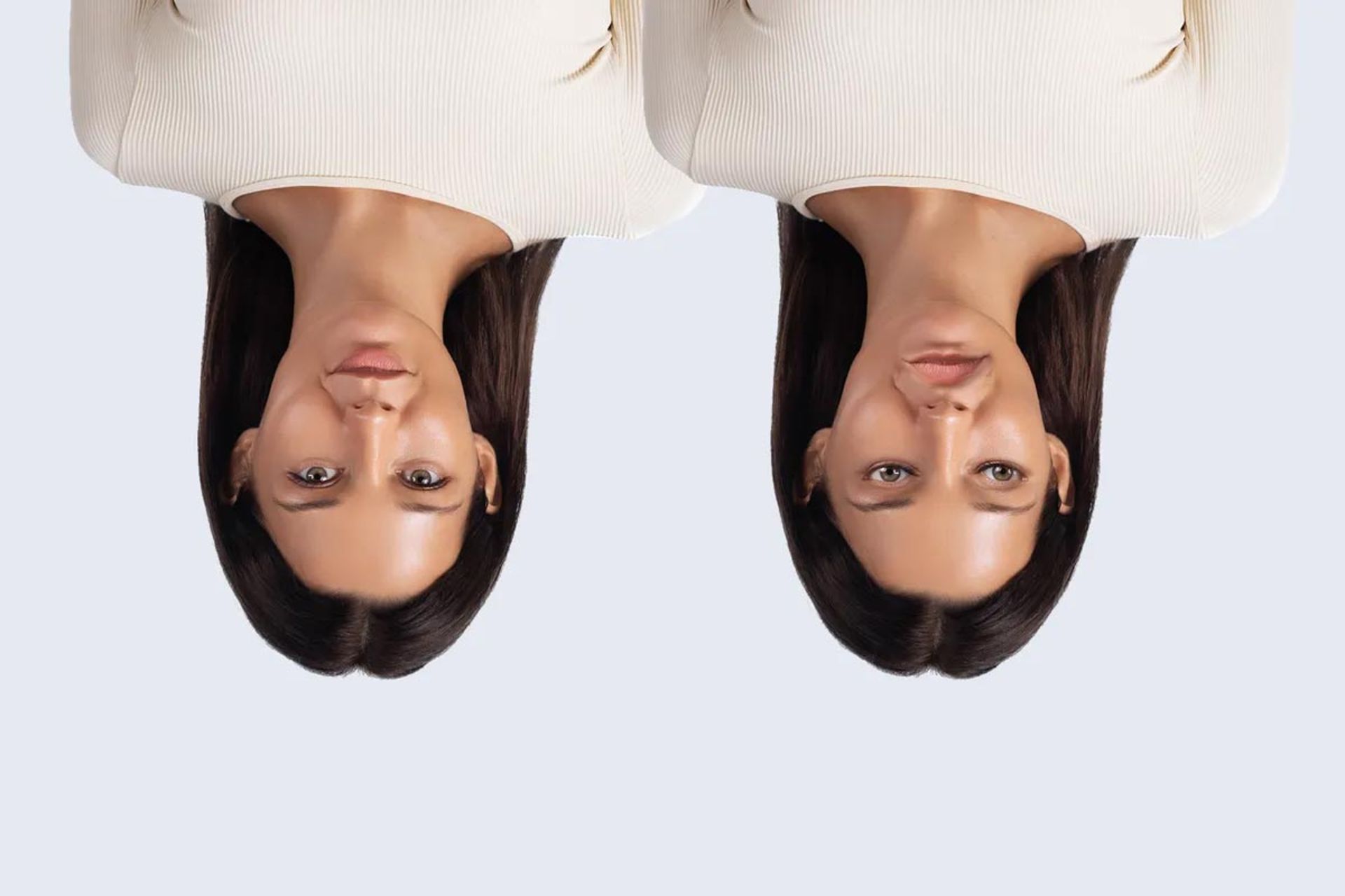 تصویر زنی جوان در دو حالت مختلف به صورت وارونه