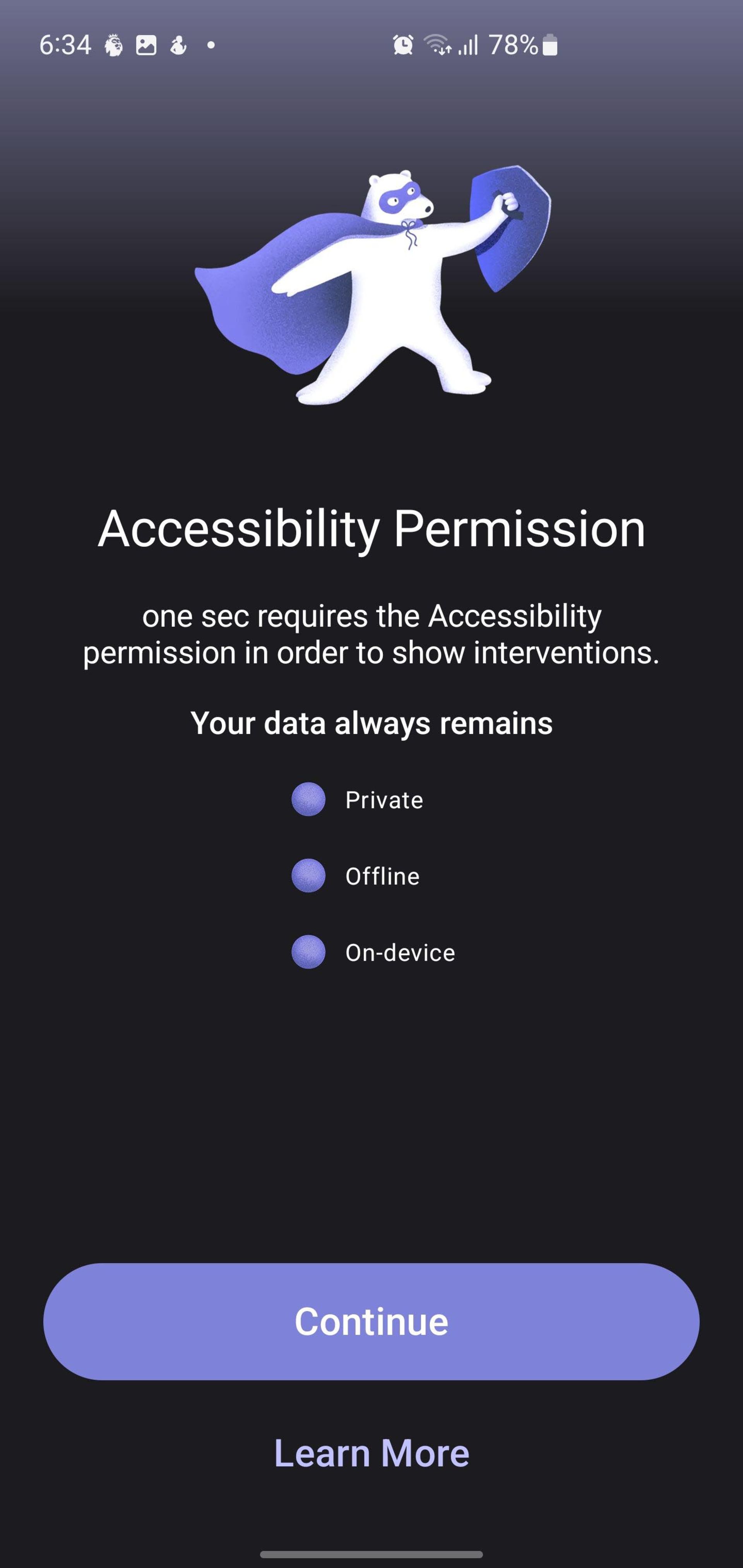 صفحه درخواست دسترسی به دسترسی‌پذیری در اپ وان سک