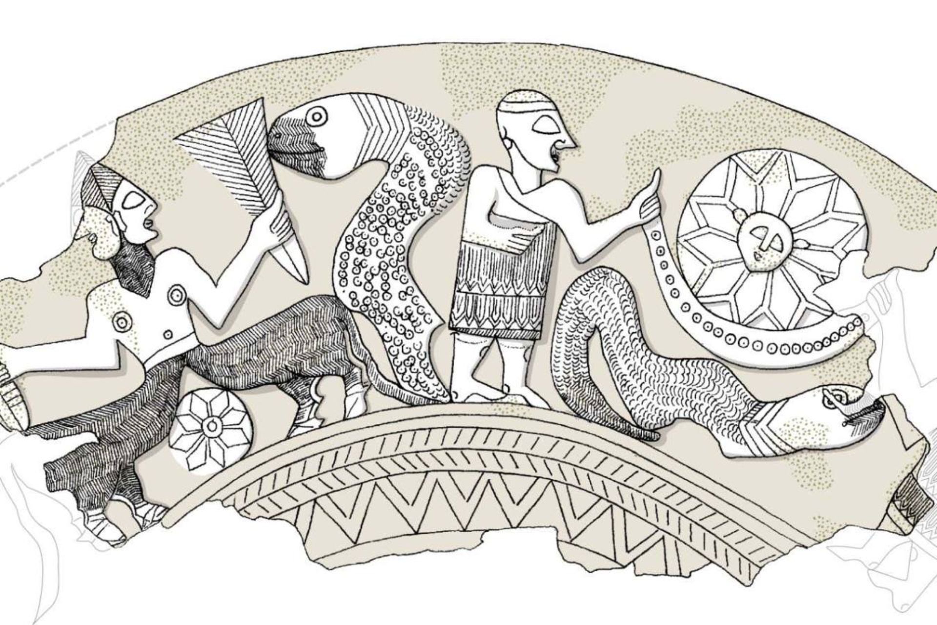 نقوش روی جام نقره‌ای عین سامیه