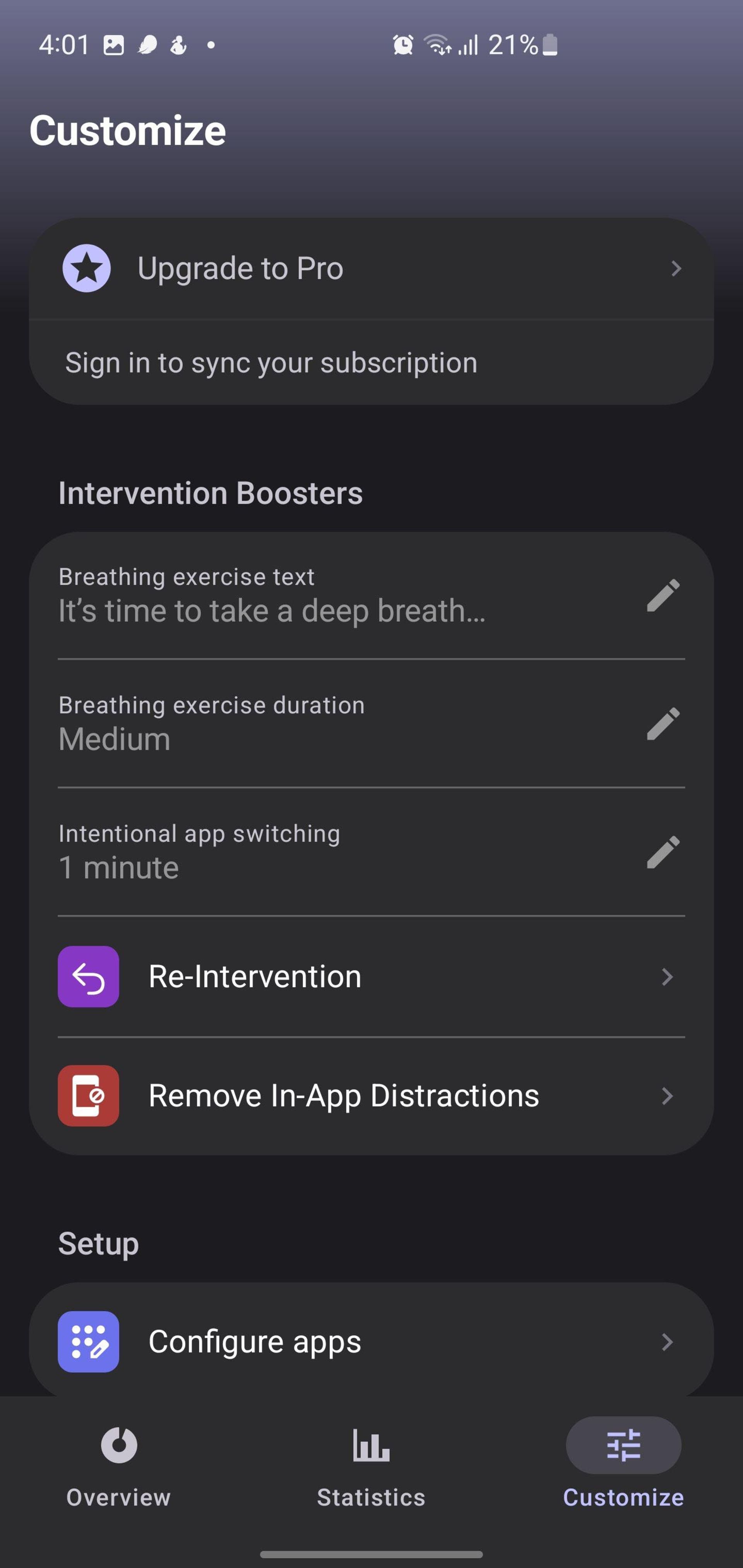 منوی شخصی‌سازی در اپلیکیشن وان سک