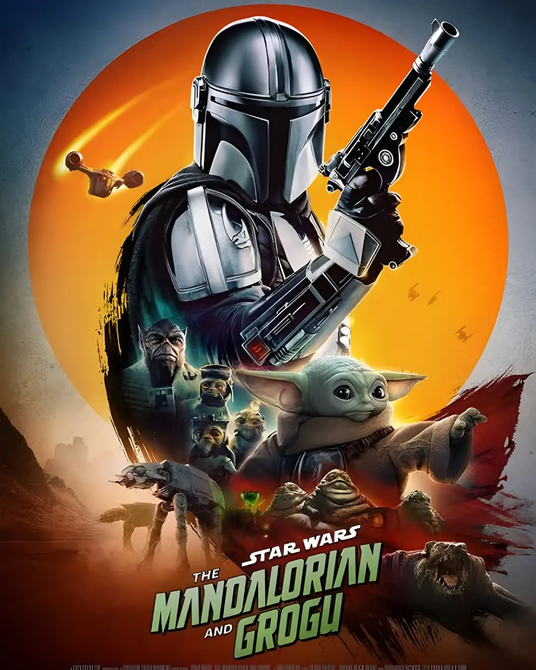 شخصیت مندلورین (The Mandalorian) و گروگو (Grogu) در پوستر فیلم ستار وارز