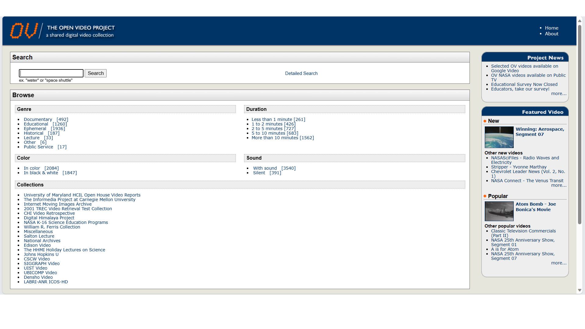اسکرین شات وبسایت The Open Video Project