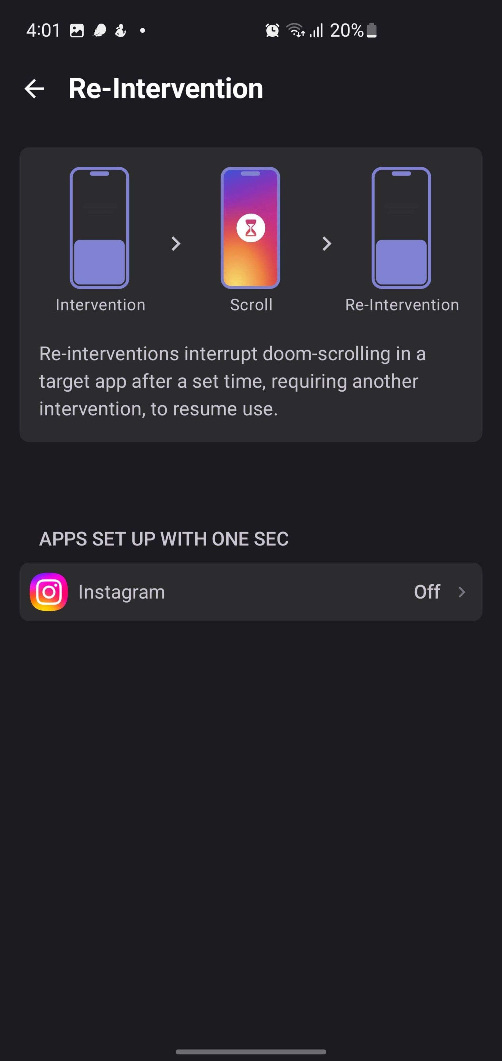 صفحه تنظیمات مداخله مجدد در اپ وان سک