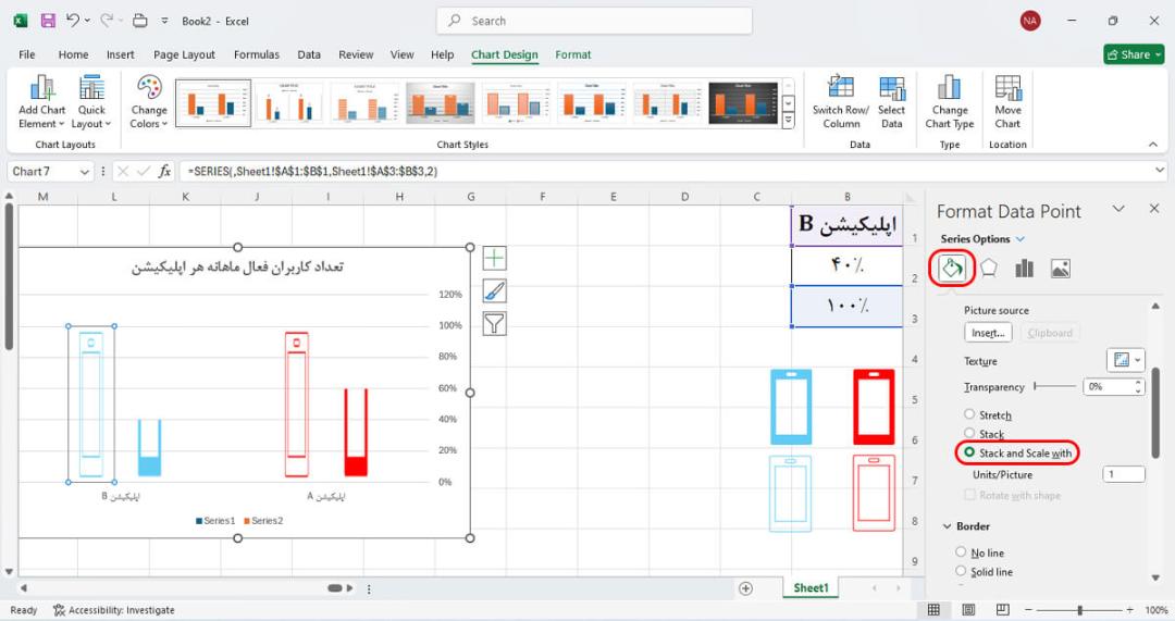 تنظیم اندازه آیکون ها از بخش Format Data Point
