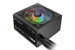 نمای نیمرخ پاور کامپیوتر ترمالتیک Smart BX1 RGB با توان 750 وات با نمایش فن، لوگو و کابل‌ها