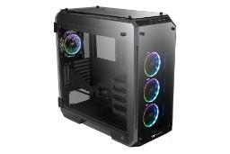 نمای نیمرخ کیس کامپیوتر ترمالتیک View 71 Tempered Glass RGB Plus Edition با نمایش پنل جلو و سمت چپ