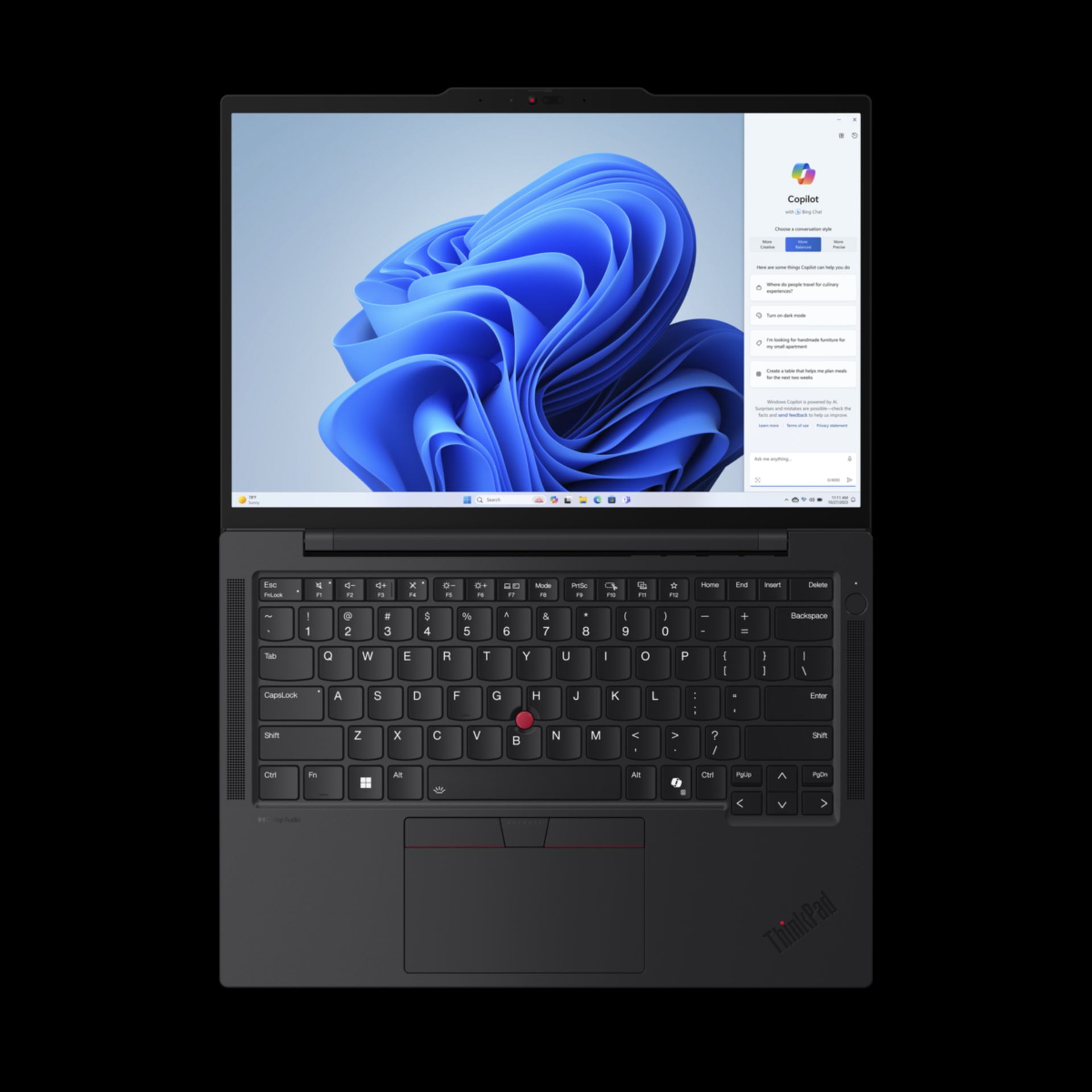 لپ تاپ لنوو Thinkpad T14s Gen 5 در حالت کلملاً باز 